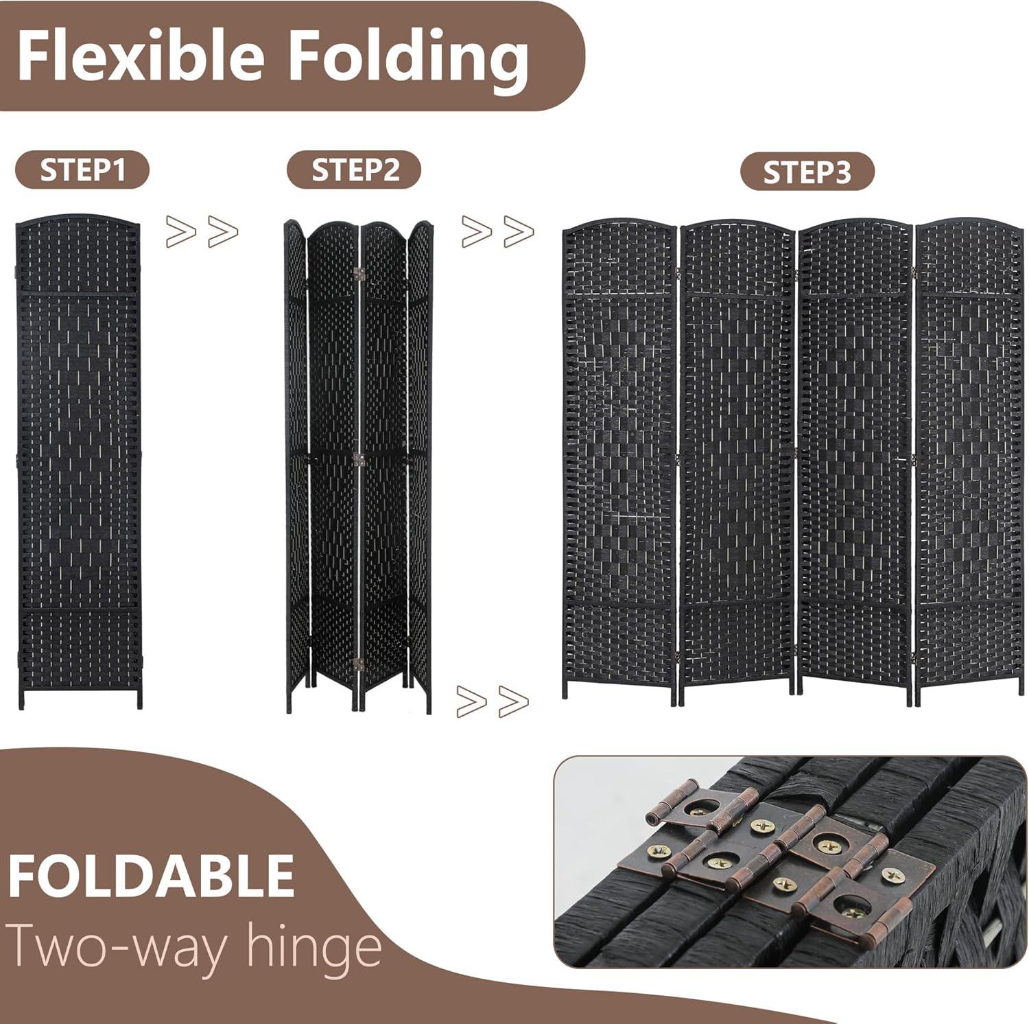 image:imageFDW Room Divider Folding Privacy Divider 6 Ft Indoor Wall Divider Portable Partition Wood Screen Brown 4 PanelBlack