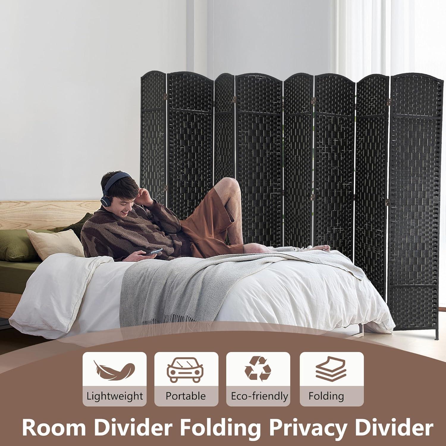 image:imageFDW Room Divider Folding Privacy Divider 6 Ft Indoor Wall Divider Portable Partition Wood Screen Brown 4 PanelBlack