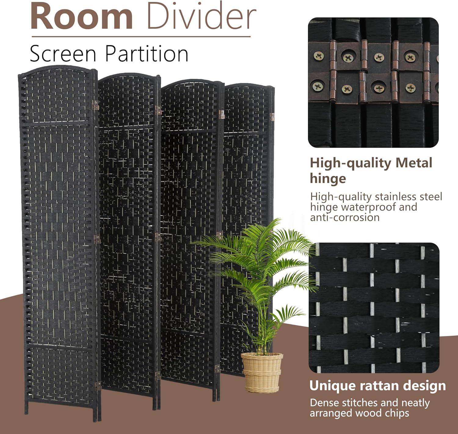 image:imageFDW Room Divider Folding Privacy Divider 6 Ft Indoor Wall Divider Portable Partition Wood Screen Brown 4 PanelBlack