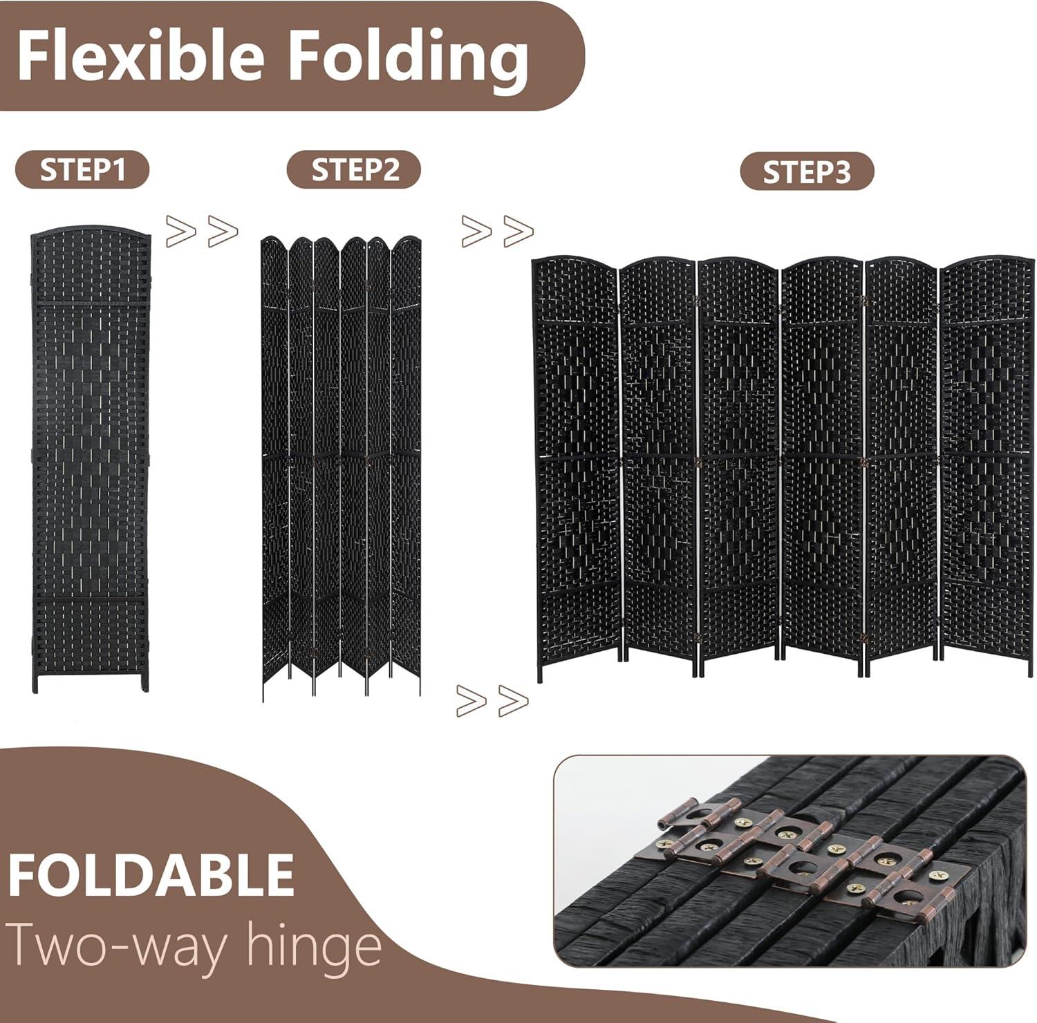 image:imageFDW Room Divider Folding Privacy Divider 6 Ft Indoor Wall Divider Portable Partition Wood Screen Brown 4 PanelBlack