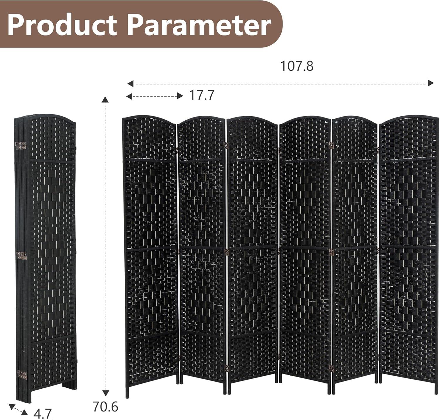 image:imageFDW Room Divider Folding Privacy Divider 6 Ft Indoor Wall Divider Portable Partition Wood Screen Brown 4 PanelBlack