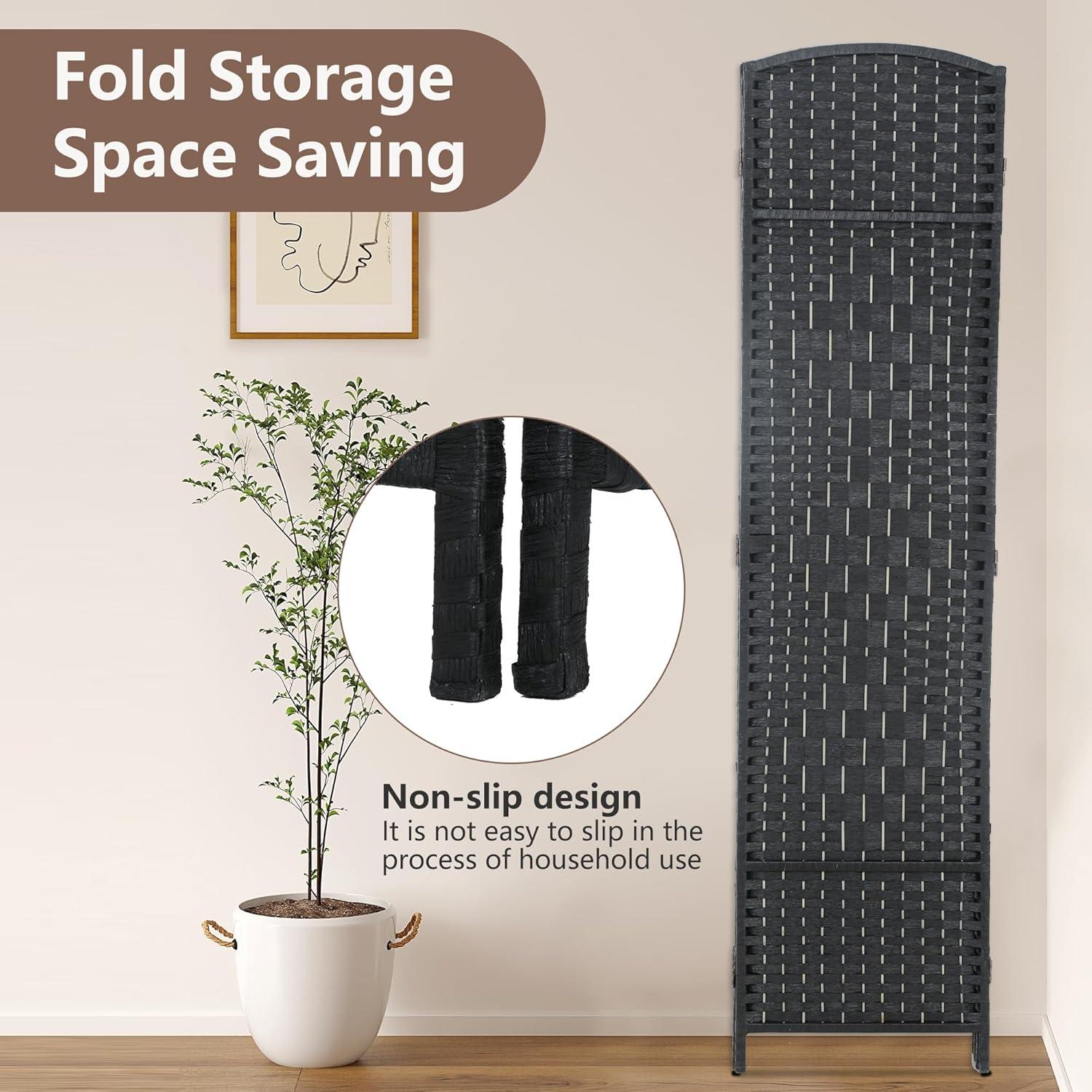 image:imageFDW Room Divider Folding Privacy Divider 6 Ft Indoor Wall Divider Portable Partition Wood Screen Brown 4 PanelBlack