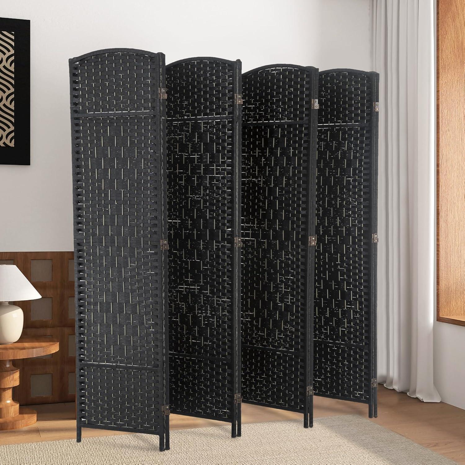 image:imageFDW Room Divider Folding Privacy Divider 6 Ft Indoor Wall Divider Portable Partition Wood Screen Brown 4 PanelBlack