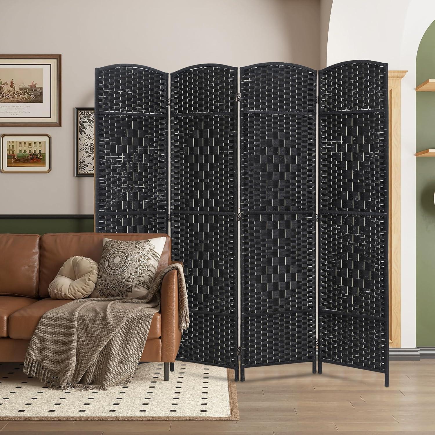 image:imageFDW Room Divider Folding Privacy Divider 6 Ft Indoor Wall Divider Portable Partition Wood Screen Brown 4 PanelBlack