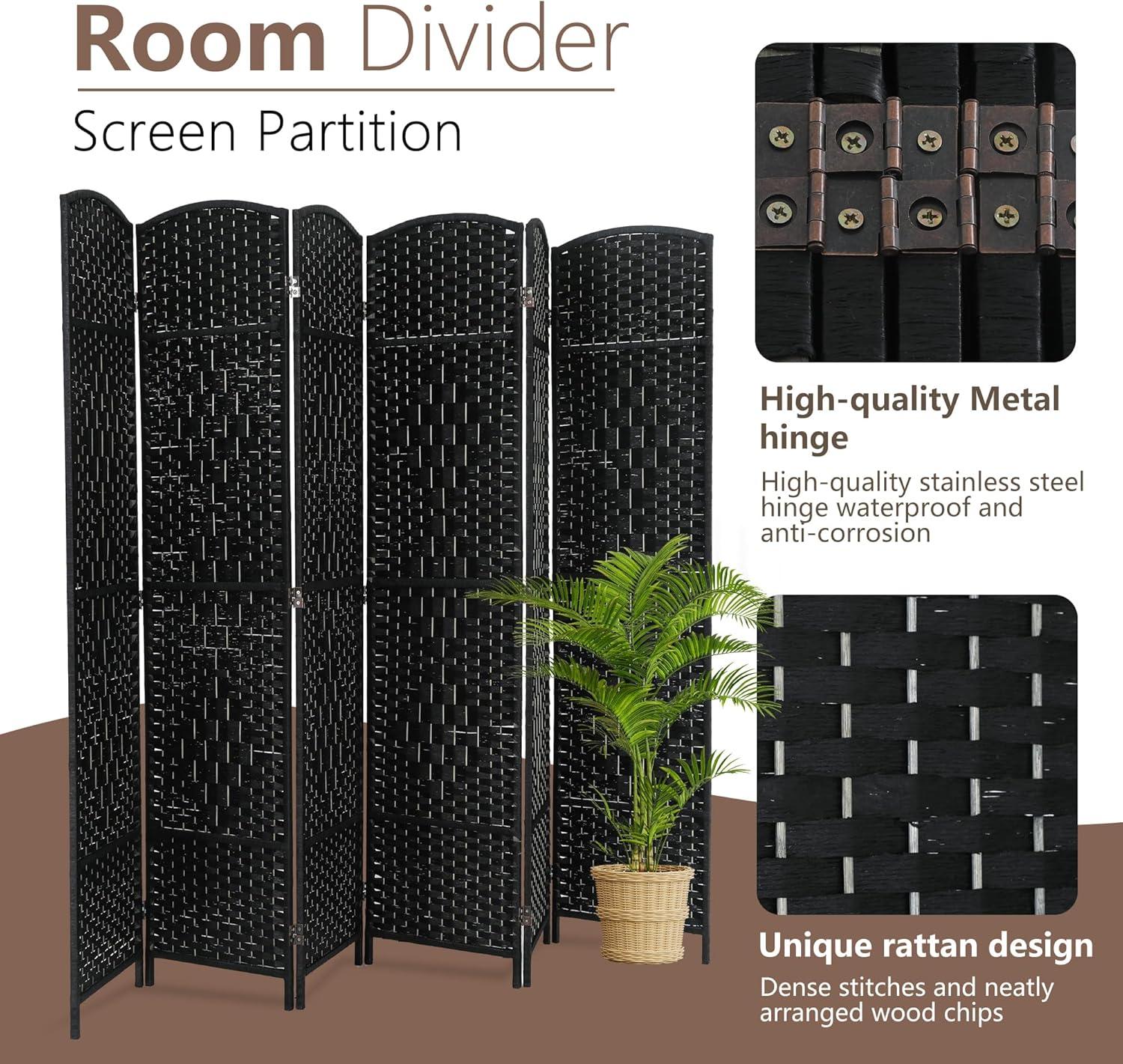 image:imageFDW Room Divider Folding Privacy Divider 6 Ft Indoor Wall Divider Portable Partition Wood Screen Brown 4 PanelBlack