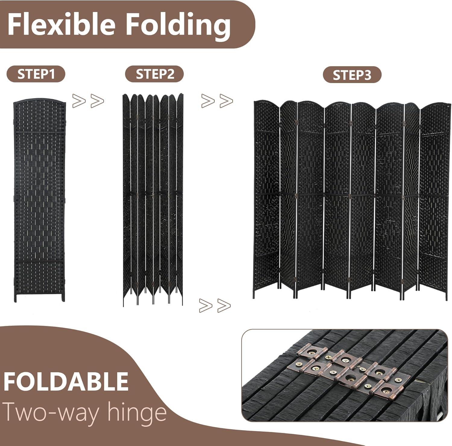 image:imageFDW Room Divider Folding Privacy Divider 6 Ft Indoor Wall Divider Portable Partition Wood Screen Brown 4 PanelBlack