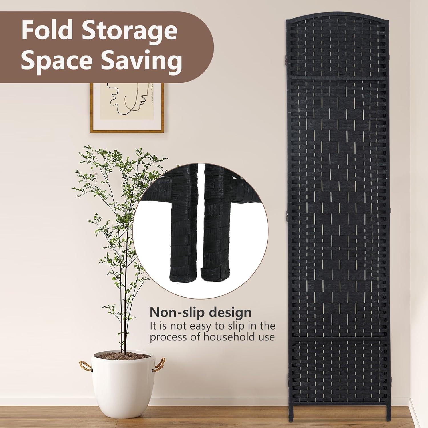 image:imageFDW Room Divider Folding Privacy Divider 6 Ft Indoor Wall Divider Portable Partition Wood Screen Brown 4 PanelBlack