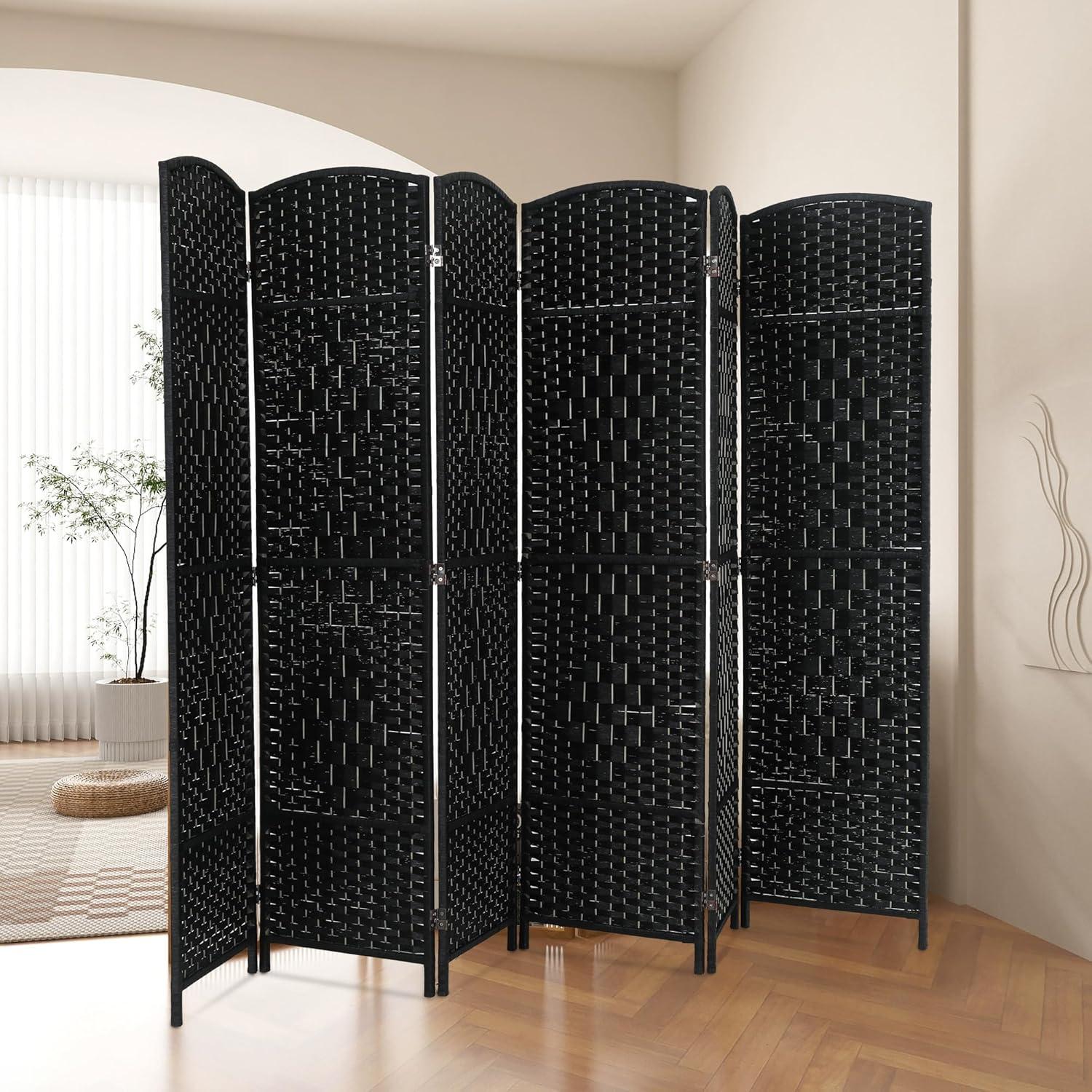 image:imageFDW Room Divider Folding Privacy Divider 6 Ft Indoor Wall Divider Portable Partition Wood Screen Brown 4 PanelBlack