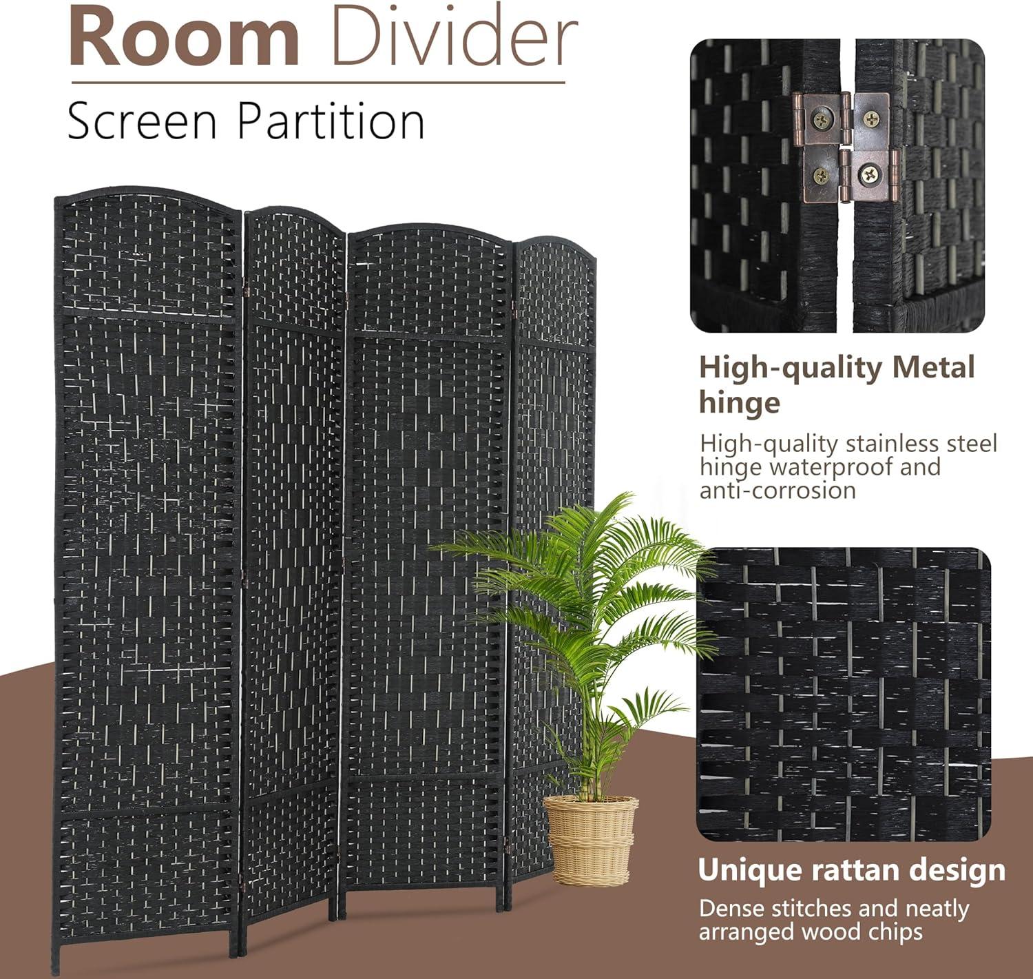 image:imageFDW Room Divider Folding Privacy Divider 6 Ft Indoor Wall Divider Portable Partition Wood Screen Brown 4 PanelBlack