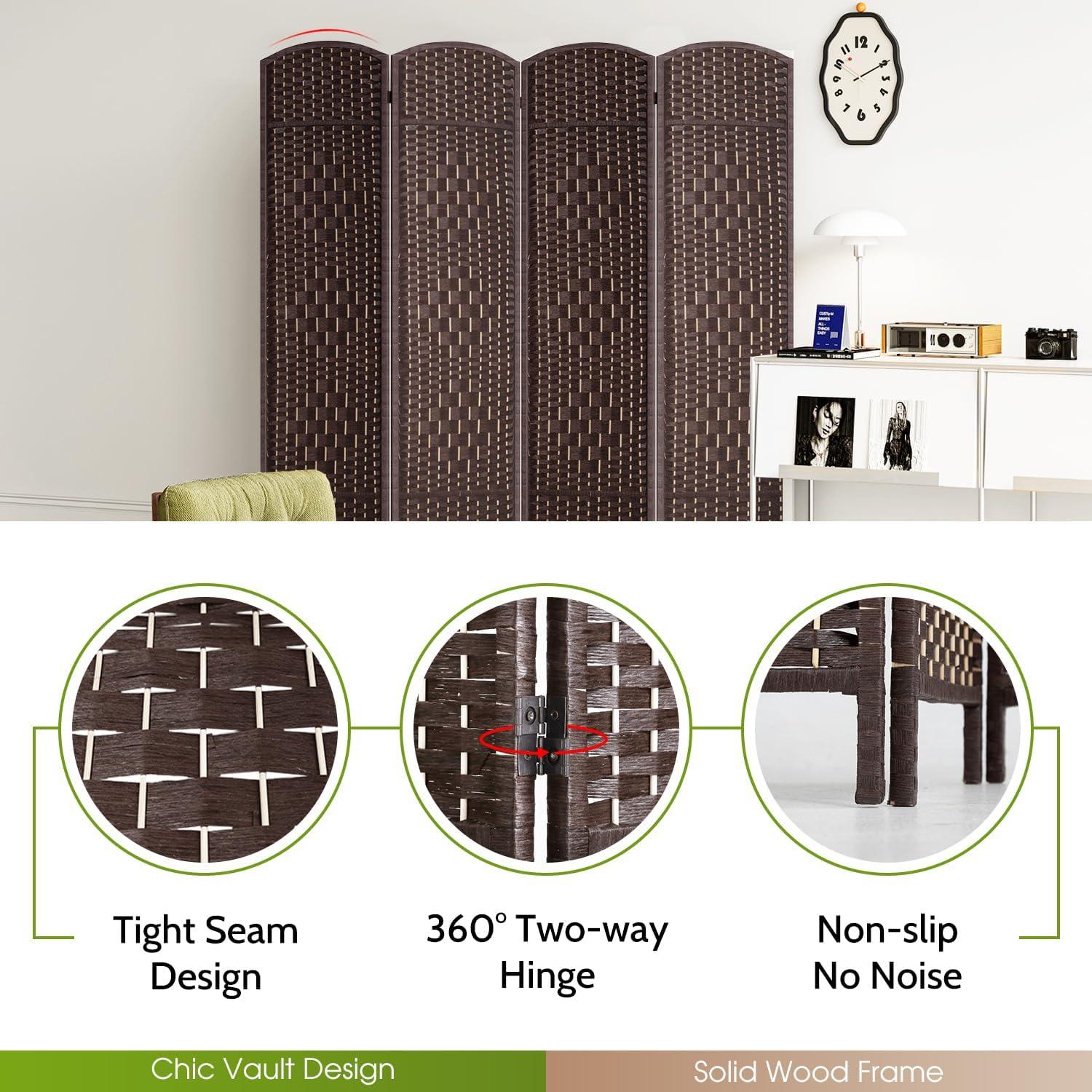image:imageFDW Room Divider Folding Privacy Divider 6 Ft Indoor Wall Divider Portable Partition Wood Screen Brown 4 PanelBrown