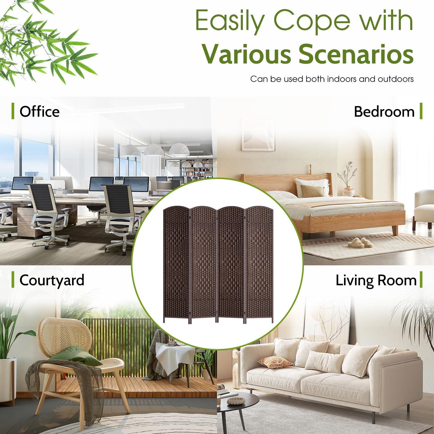 image:imageFDW Room Divider Folding Privacy Divider 6 Ft Indoor Wall Divider Portable Partition Wood Screen Brown 4 PanelBrown