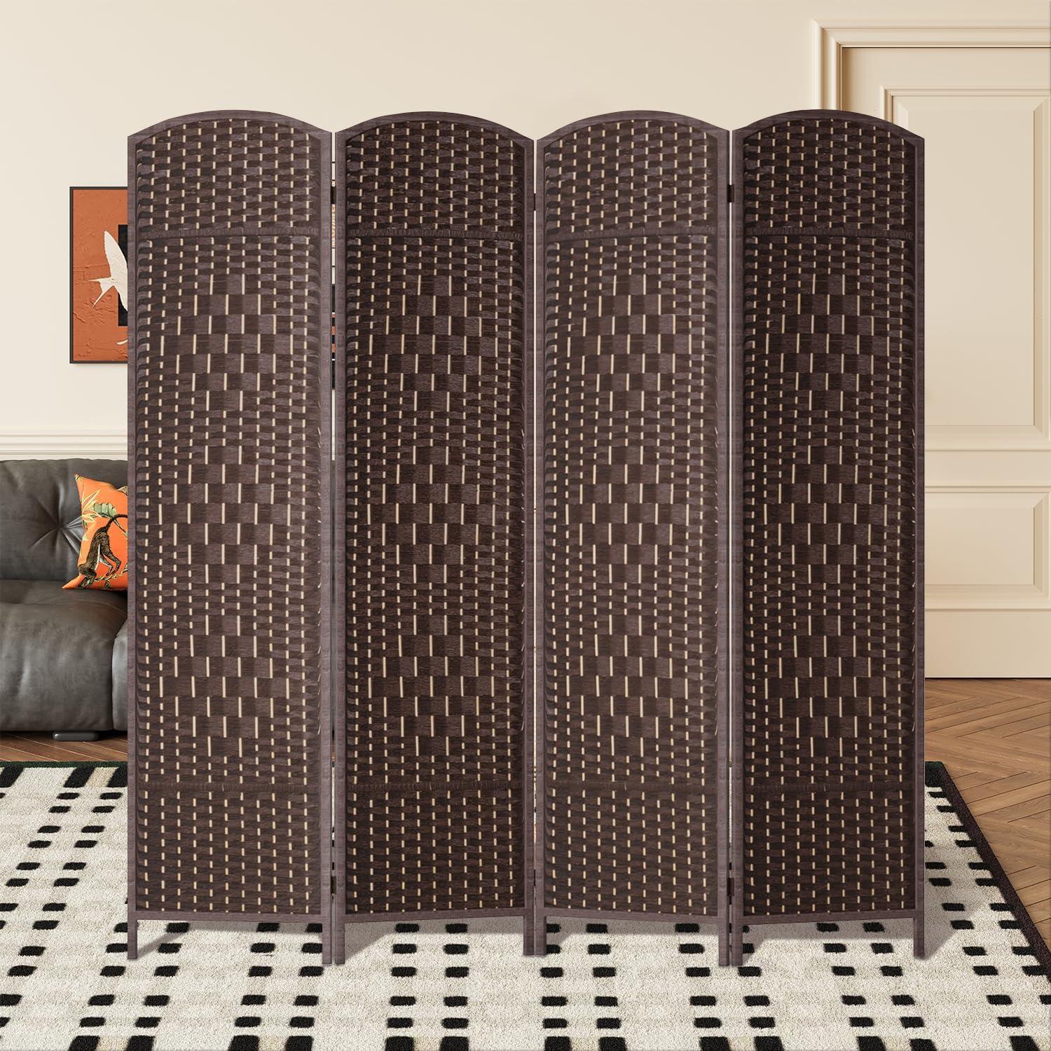 image:imageFDW Room Divider Folding Privacy Divider 6 Ft Indoor Wall Divider Portable Partition Wood Screen Brown 4 PanelBrown