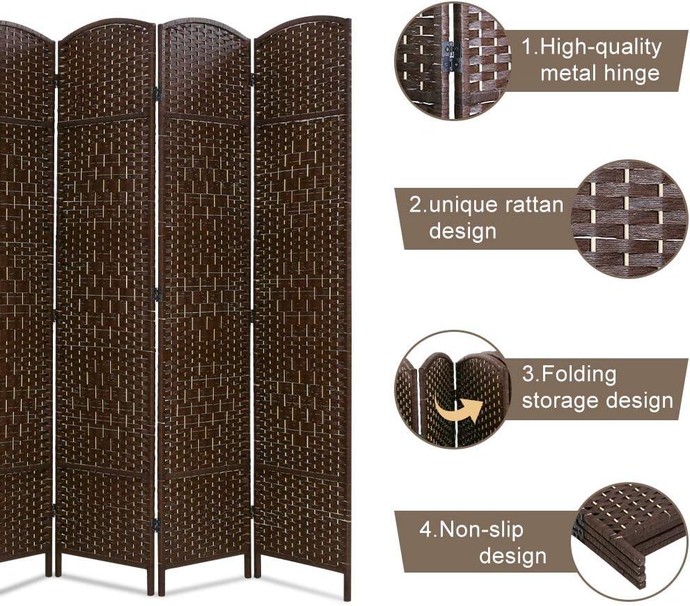 image:imageFDW Room Divider Folding Privacy Divider 6 Ft Indoor Wall Divider Portable Partition Wood Screen Brown 4 PanelBrown