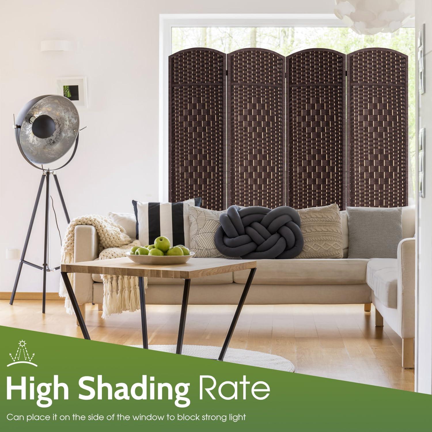 image:imageFDW Room Divider Folding Privacy Divider 6 Ft Indoor Wall Divider Portable Partition Wood Screen Brown 4 PanelBrown
