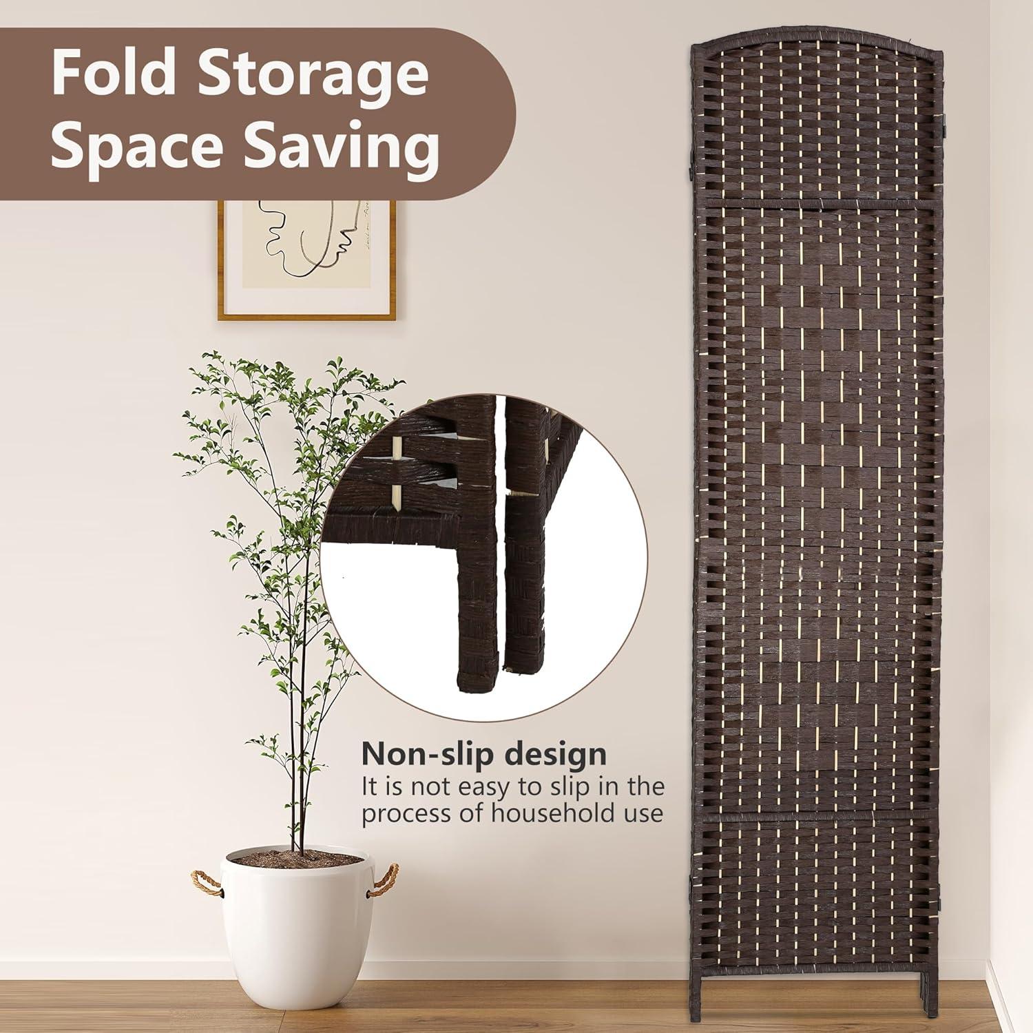 image:imageFDW Room Divider Folding Privacy Divider 6 Ft Indoor Wall Divider Portable Partition Wood Screen Brown 4 PanelBrown
