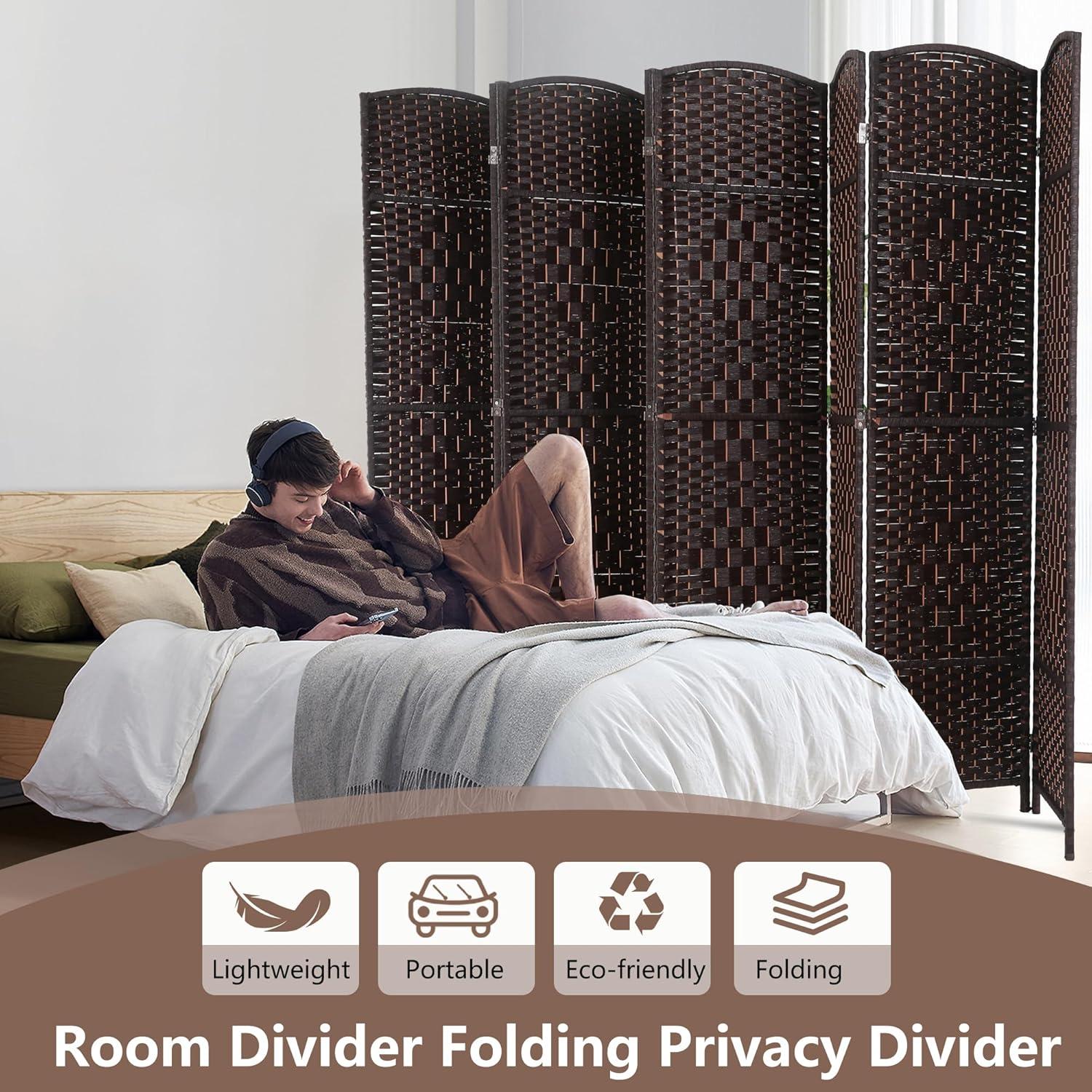 image:imageFDW Room Divider Folding Privacy Divider 6 Ft Indoor Wall Divider Portable Partition Wood Screen Brown 4 PanelBrown