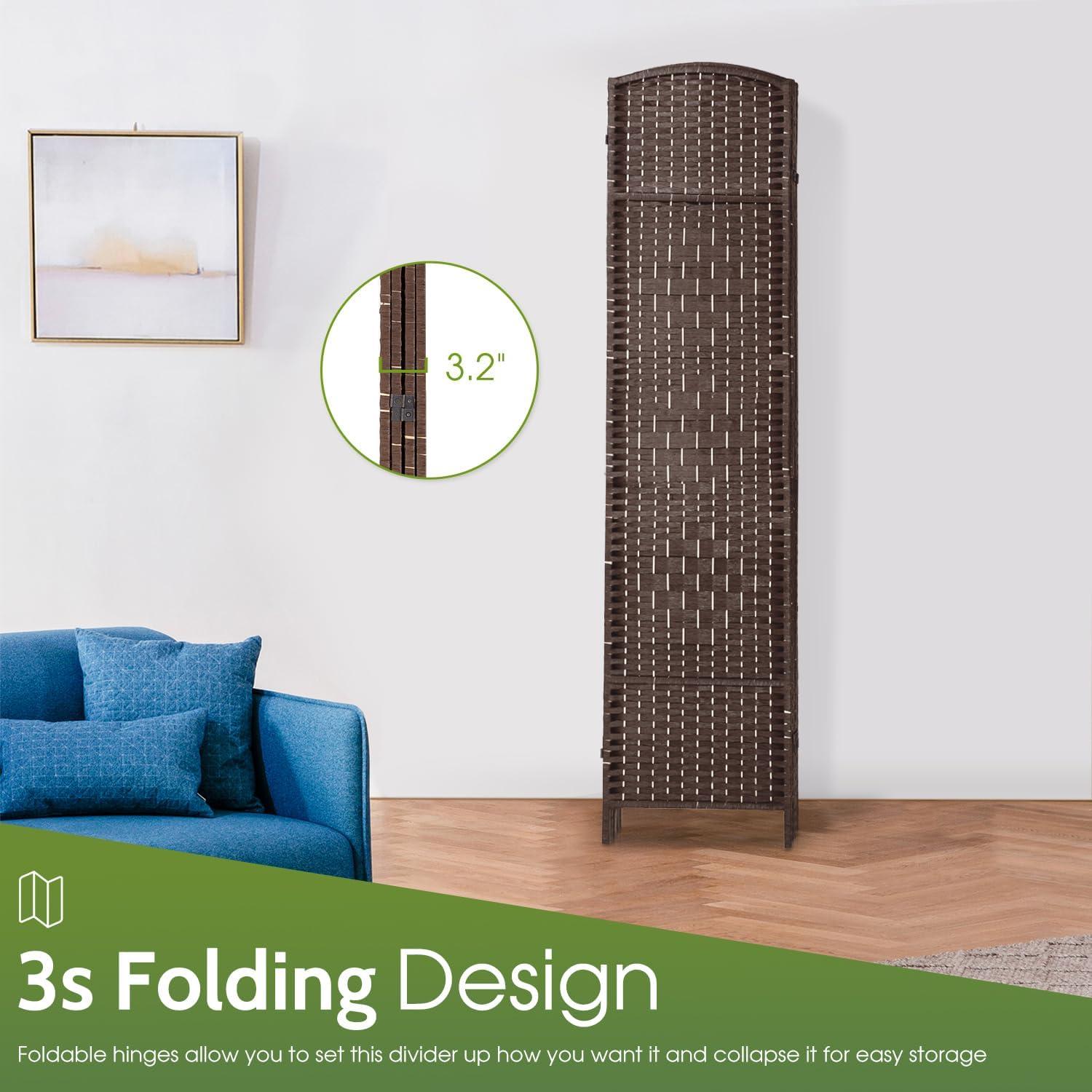 image:imageFDW Room Divider Folding Privacy Divider 6 Ft Indoor Wall Divider Portable Partition Wood Screen Brown 4 PanelBrown