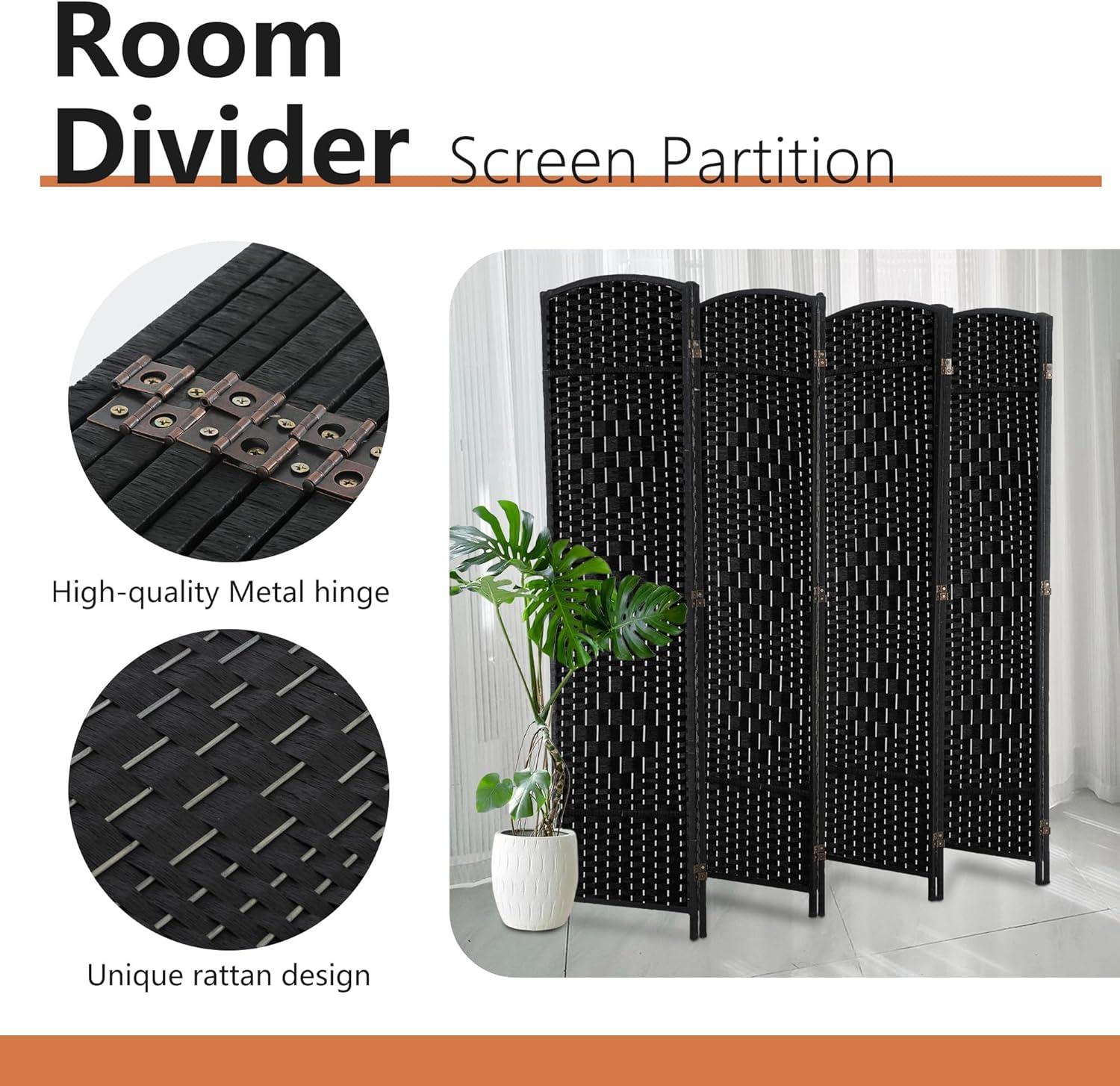 image:imageFDW Room Divider Folding Privacy Divider 6 Ft Indoor Wall Divider Portable Partition Wood Screen Brown 4 PanelCoal Black