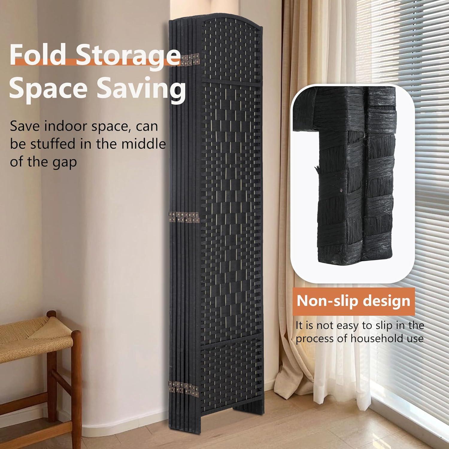 image:imageFDW Room Divider Folding Privacy Divider 6 Ft Indoor Wall Divider Portable Partition Wood Screen Brown 4 PanelCoal Black