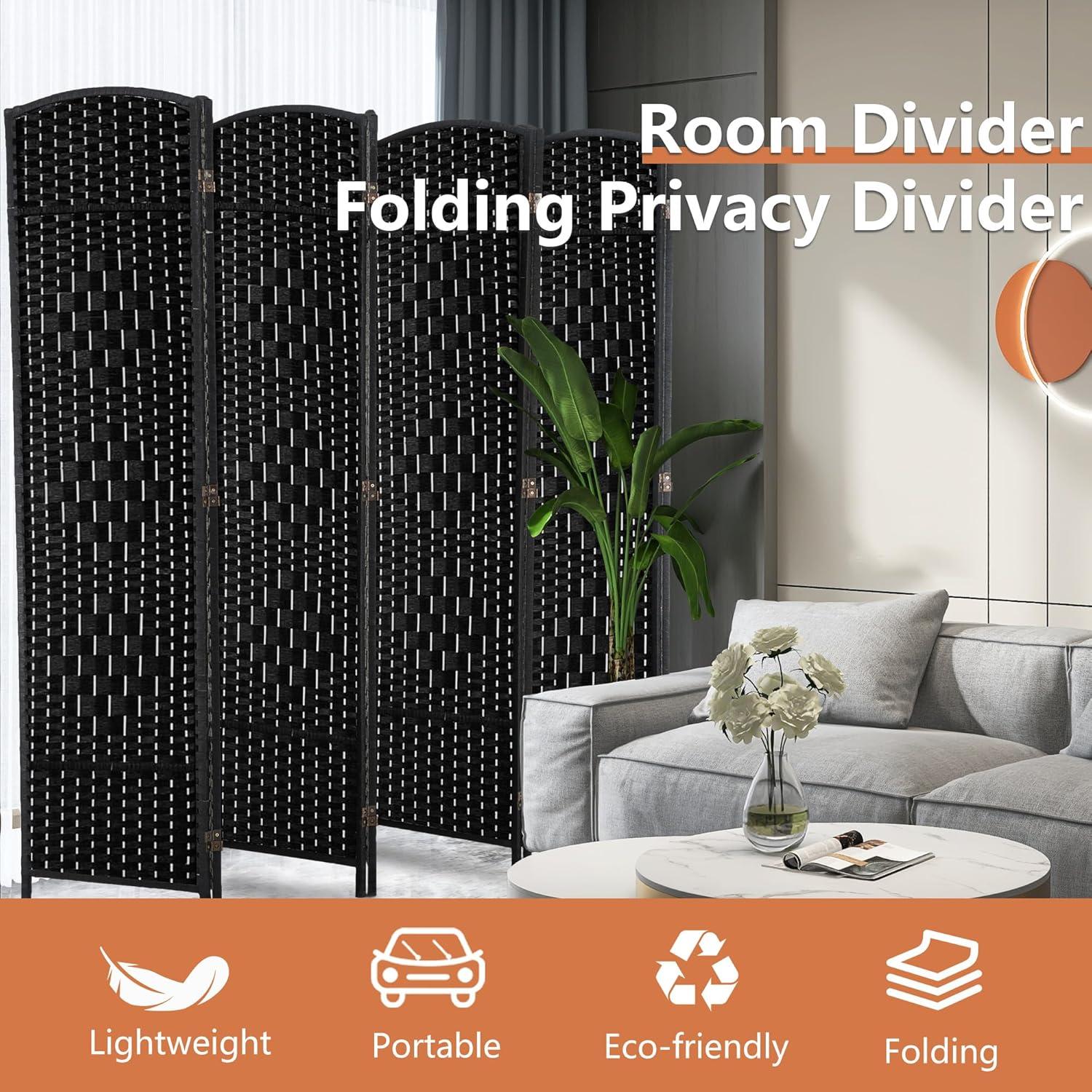 image:imageFDW Room Divider Folding Privacy Divider 6 Ft Indoor Wall Divider Portable Partition Wood Screen Brown 4 PanelCoal Black