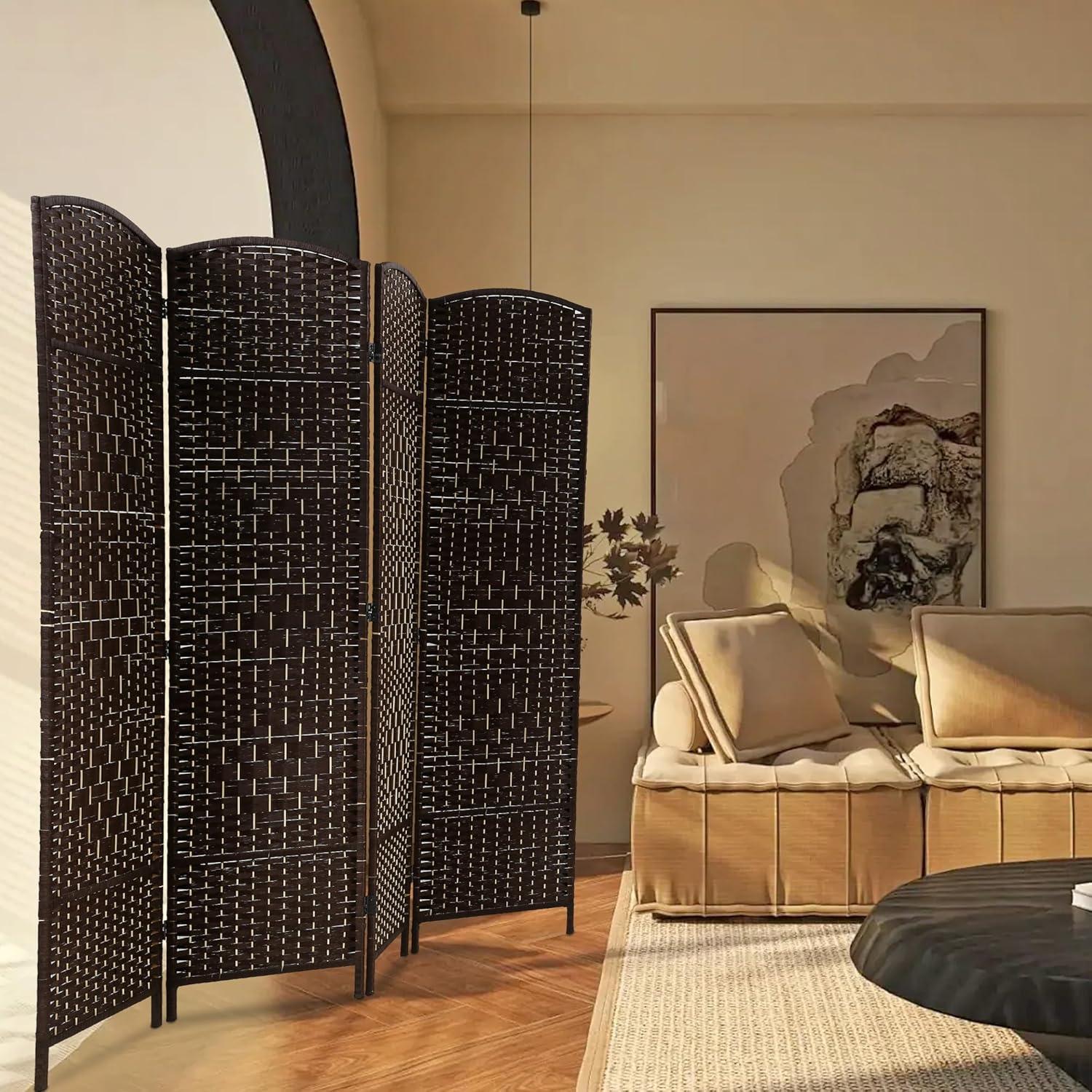image:imageFDW Room Divider Folding Privacy Divider 6 Ft Indoor Wall Divider Portable Partition Wood Screen Brown 4 PanelDark Brown