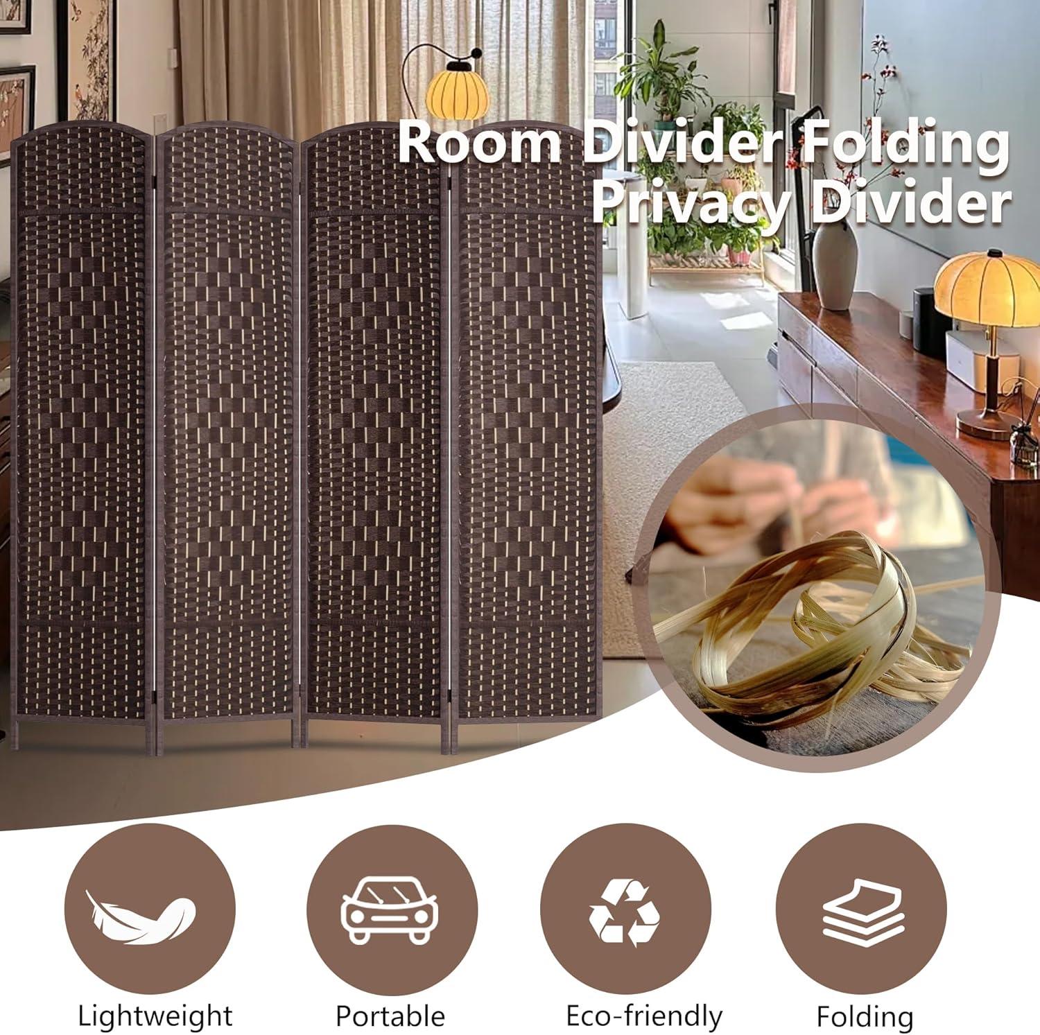 image:imageFDW Room Divider Folding Privacy Divider 6 Ft Indoor Wall Divider Portable Partition Wood Screen Brown 4 PanelDark Brown