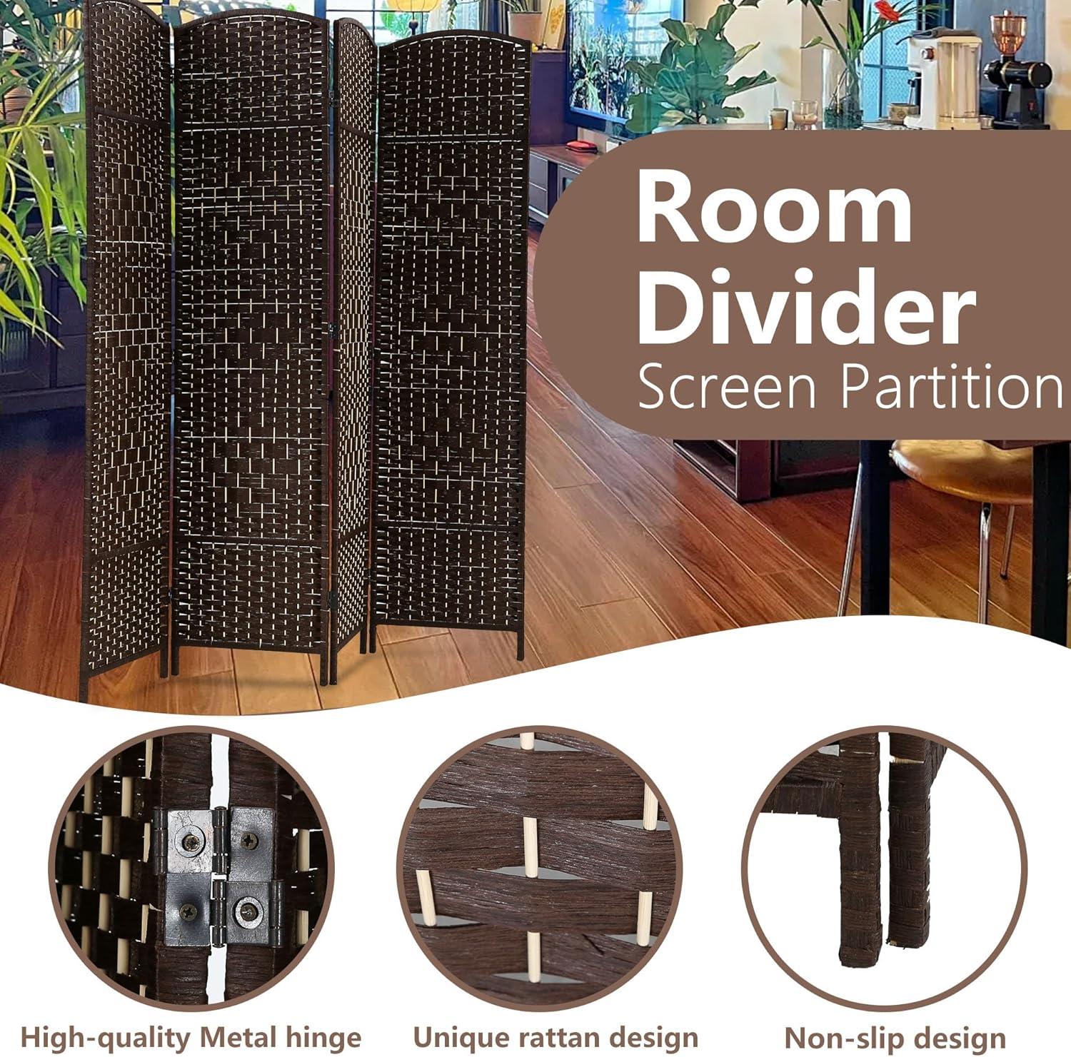 image:imageFDW Room Divider Folding Privacy Divider 6 Ft Indoor Wall Divider Portable Partition Wood Screen Brown 4 PanelDark Brown
