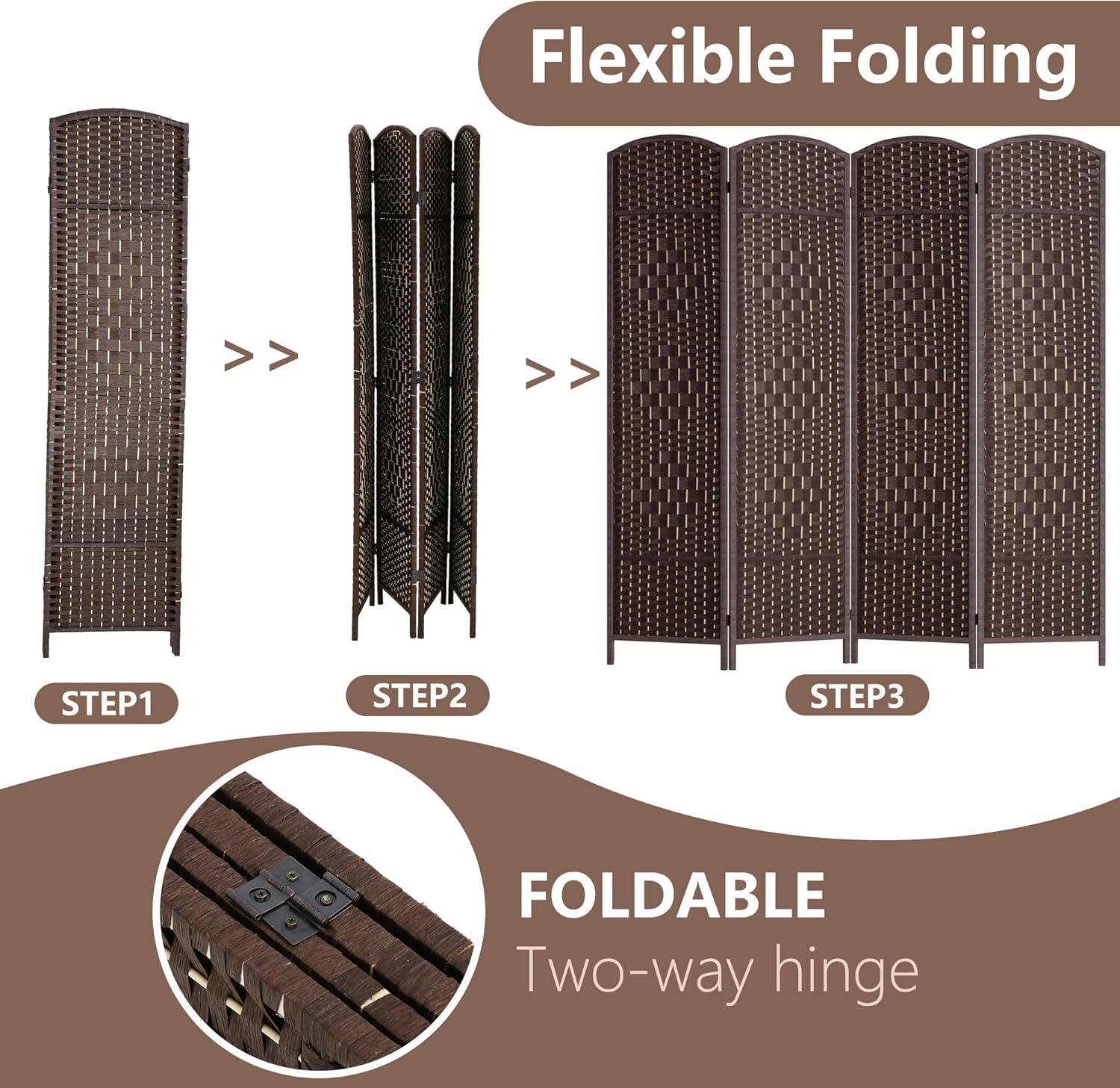 image:imageFDW Room Divider Folding Privacy Divider 6 Ft Indoor Wall Divider Portable Partition Wood Screen Brown 4 PanelDark Brown