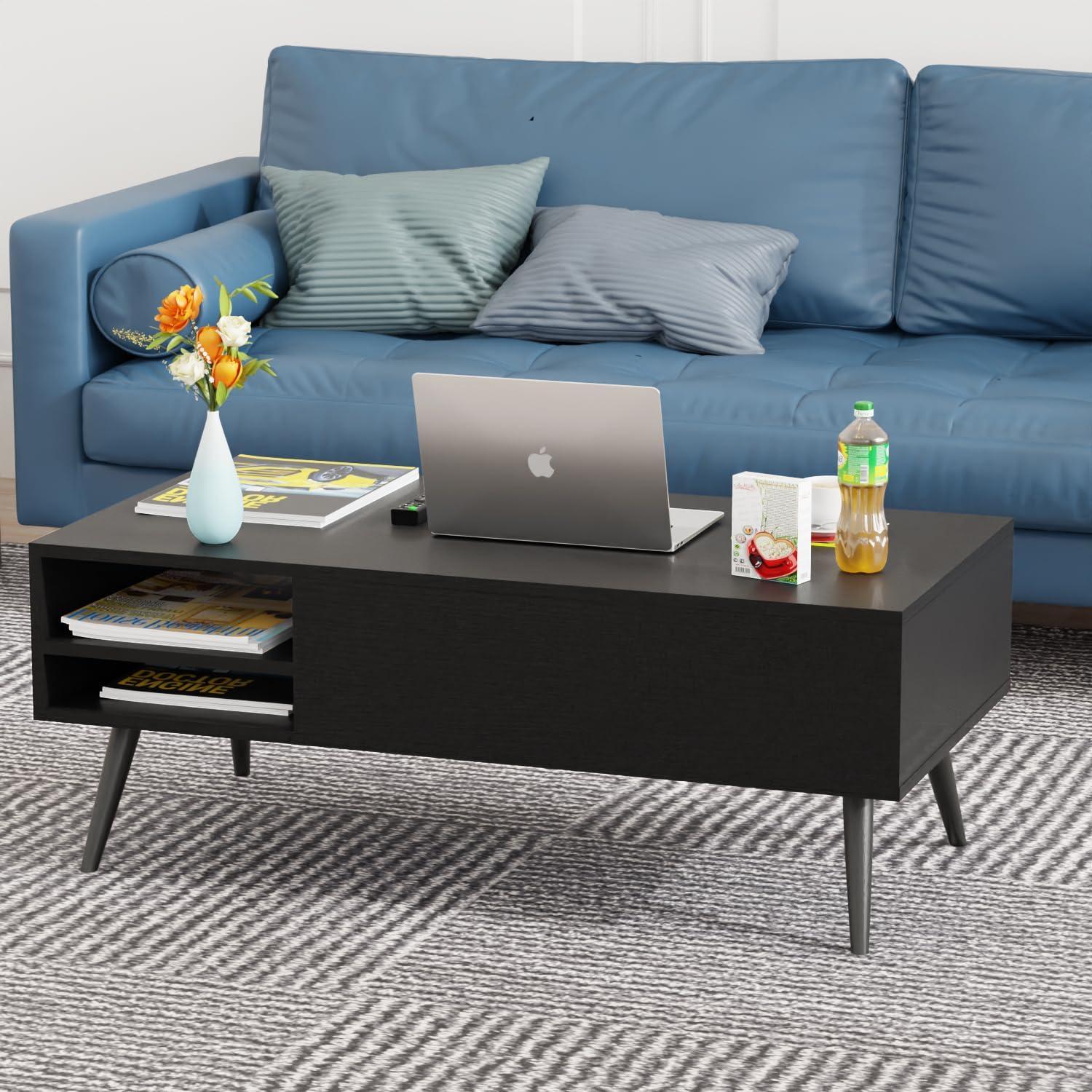 image:imageModern Lift Top Coffee Table Wooden Small Coffee Table Easy Setup Coffee Table with Storage Shelf Hidden Compartment for Living Room Home Office BrownBlack