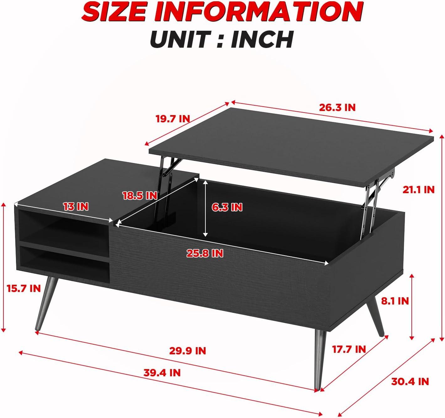 image:imageModern Lift Top Coffee Table Wooden Small Coffee Table Easy Setup Coffee Table with Storage Shelf Hidden Compartment for Living Room Home Office BrownBlack