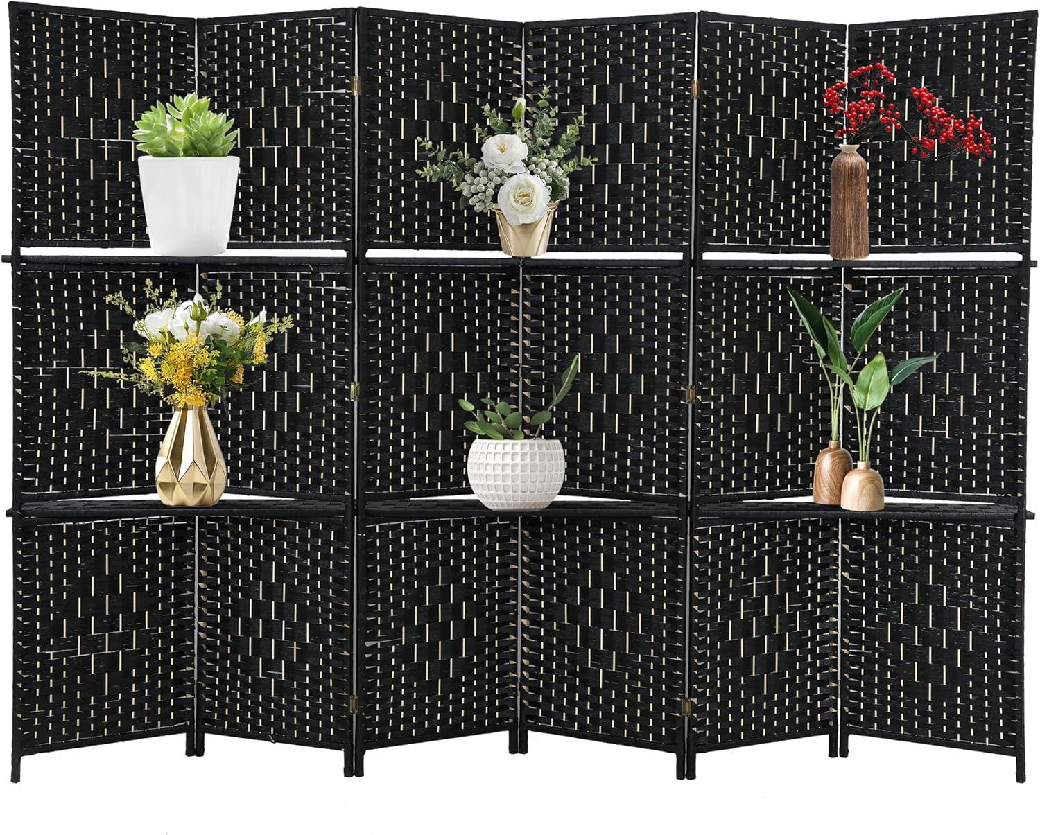 image:imageRoom Divider 6 Panel Room Screen Divider Folding Portable partition Screen Wood with Removable Storage Shelves Colour BrownBlack