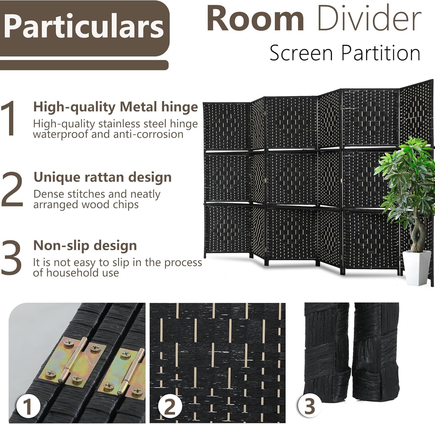 image:imageRoom Divider 6 Panel Room Screen Divider Folding Portable partition Screen Wood with Removable Storage Shelves Colour BrownBlack