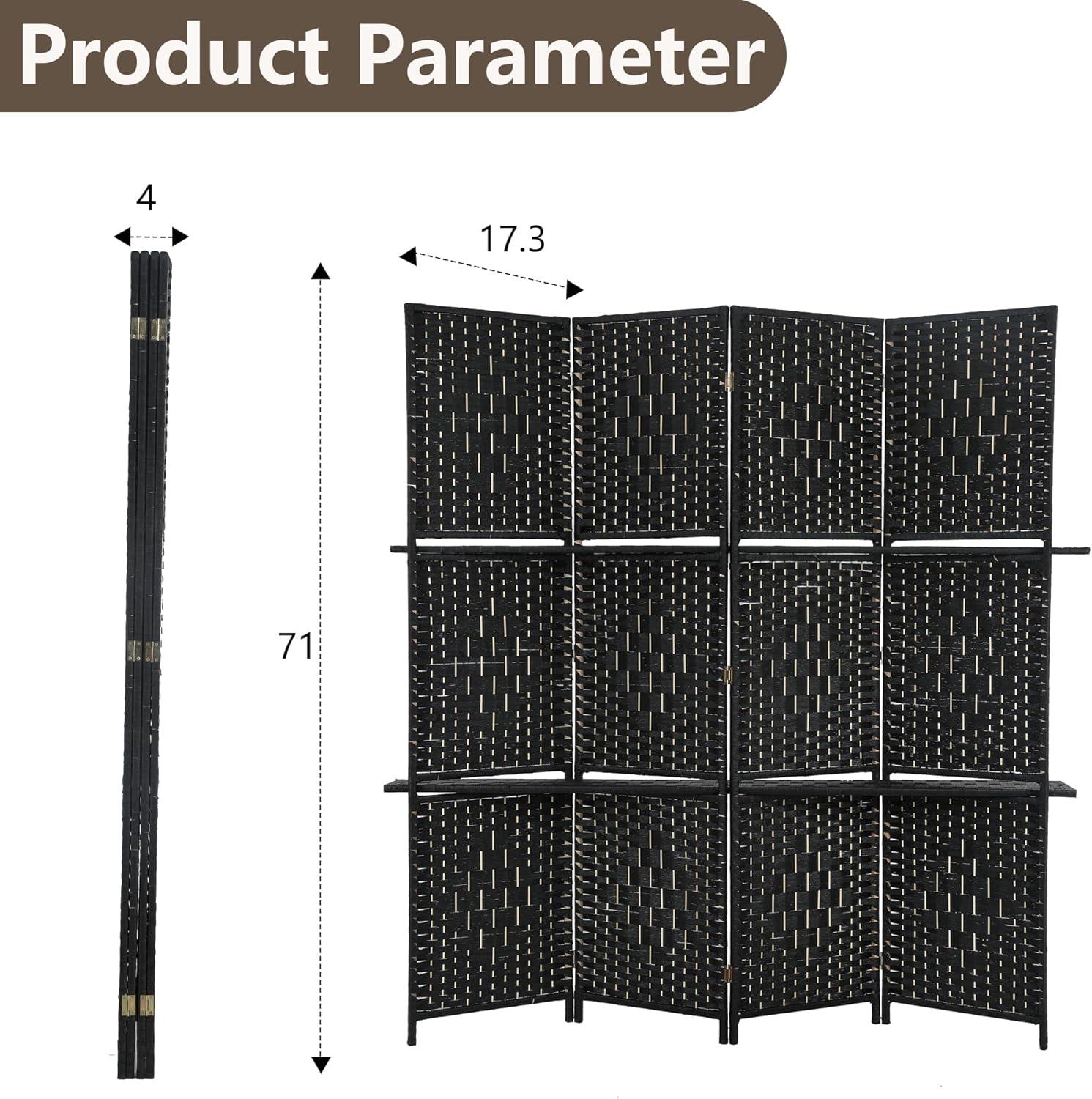 image:imageRoom Divider 6 Panel Room Screen Divider Folding Portable partition Screen Wood with Removable Storage Shelves Colour BrownBlack