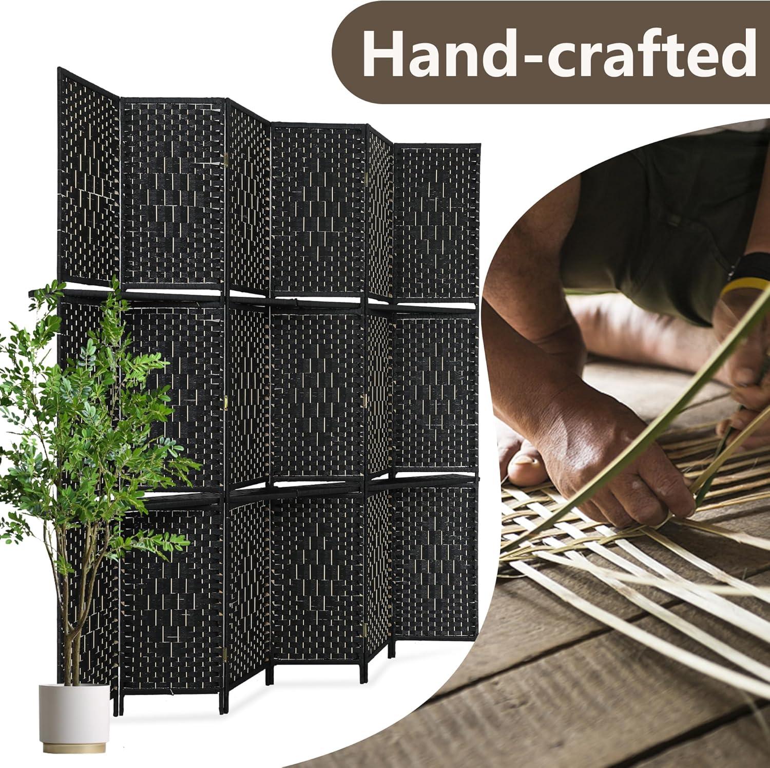 image:imageRoom Divider 6 Panel Room Screen Divider Folding Portable partition Screen Wood with Removable Storage Shelves Colour BrownBlack