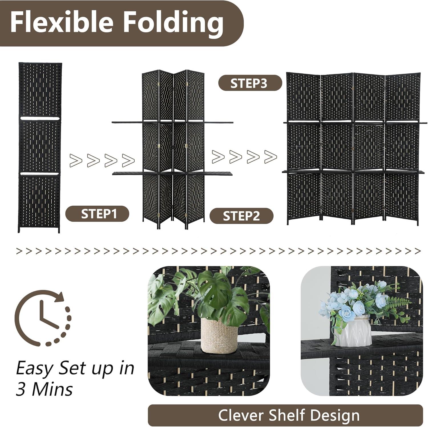 image:imageRoom Divider 6 Panel Room Screen Divider Folding Portable partition Screen Wood with Removable Storage Shelves Colour BrownBlack