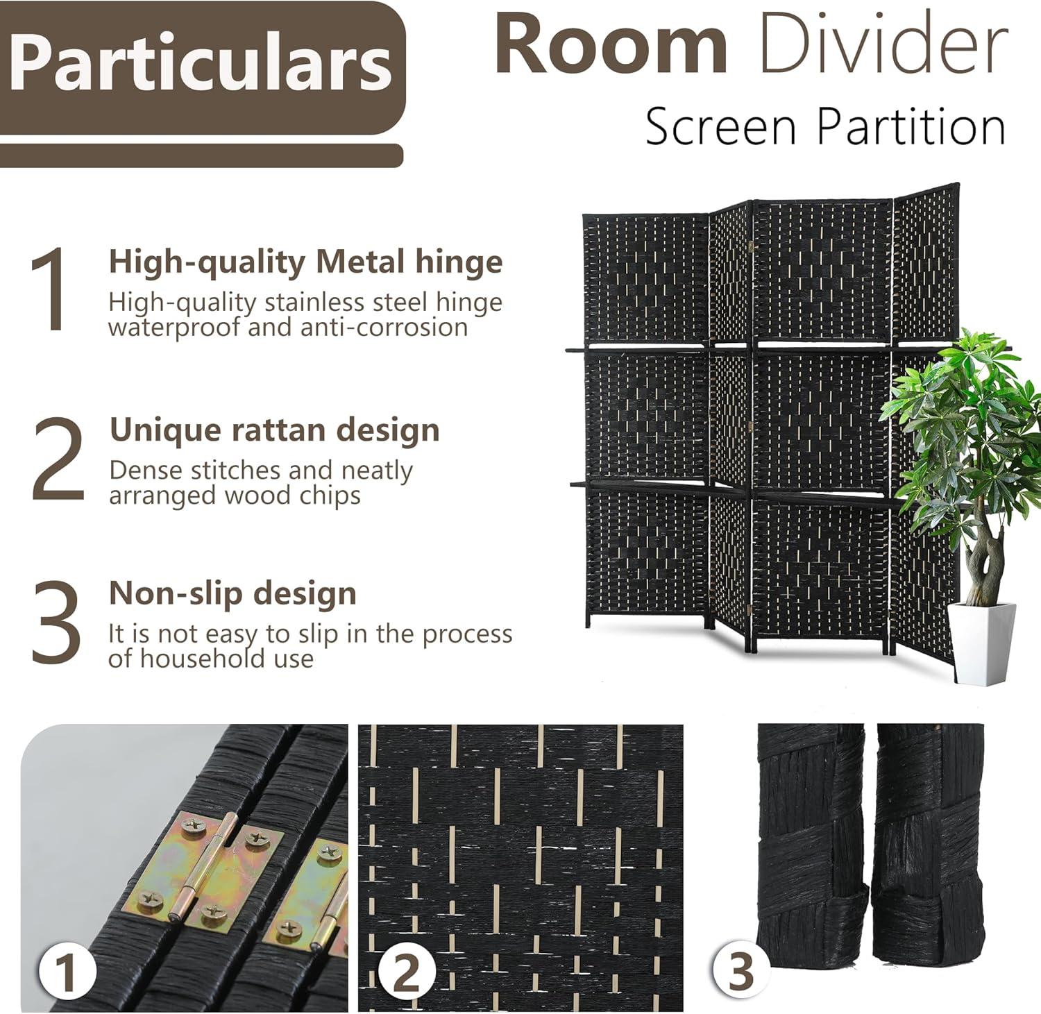 image:imageRoom Divider 6 Panel Room Screen Divider Folding Portable partition Screen Wood with Removable Storage Shelves Colour BrownBlack