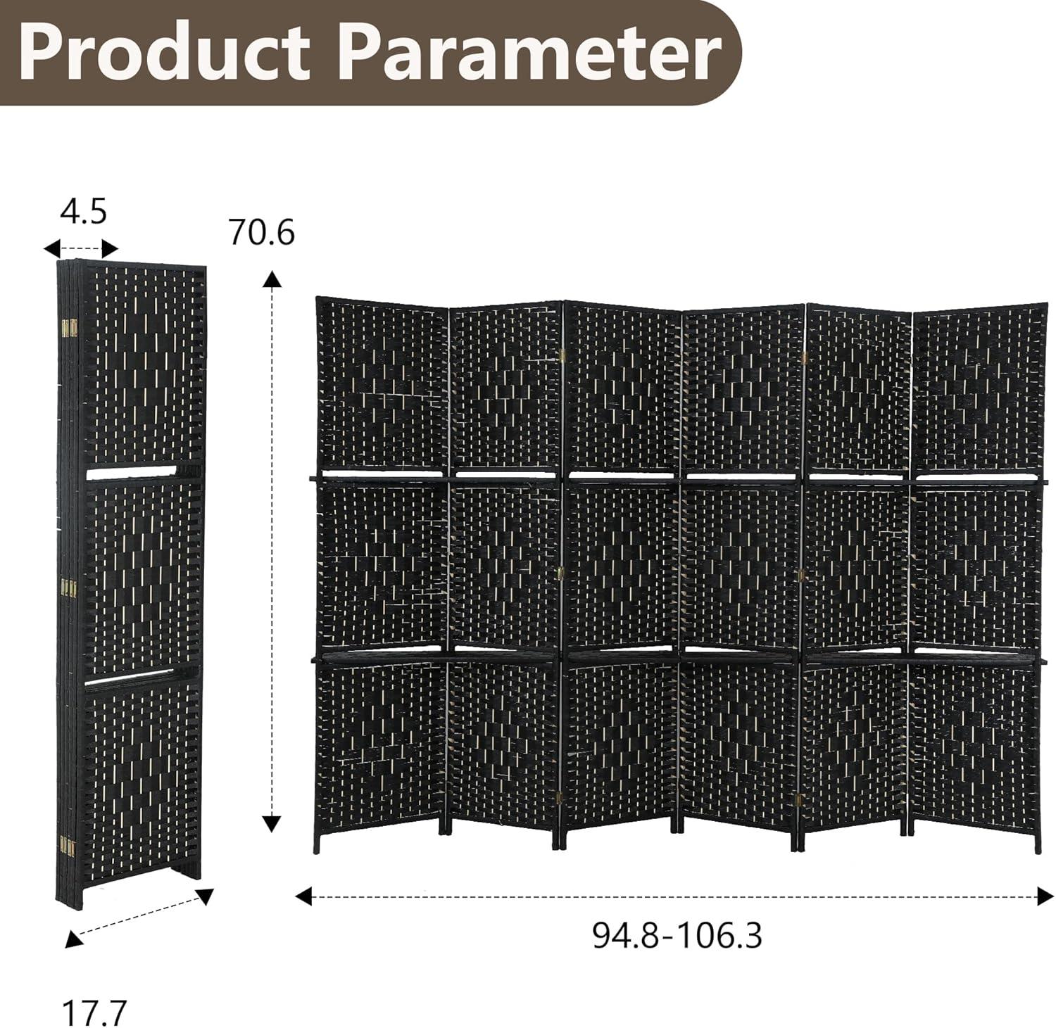 image:imageRoom Divider 6 Panel Room Screen Divider Folding Portable partition Screen Wood with Removable Storage Shelves Colour BrownBlack