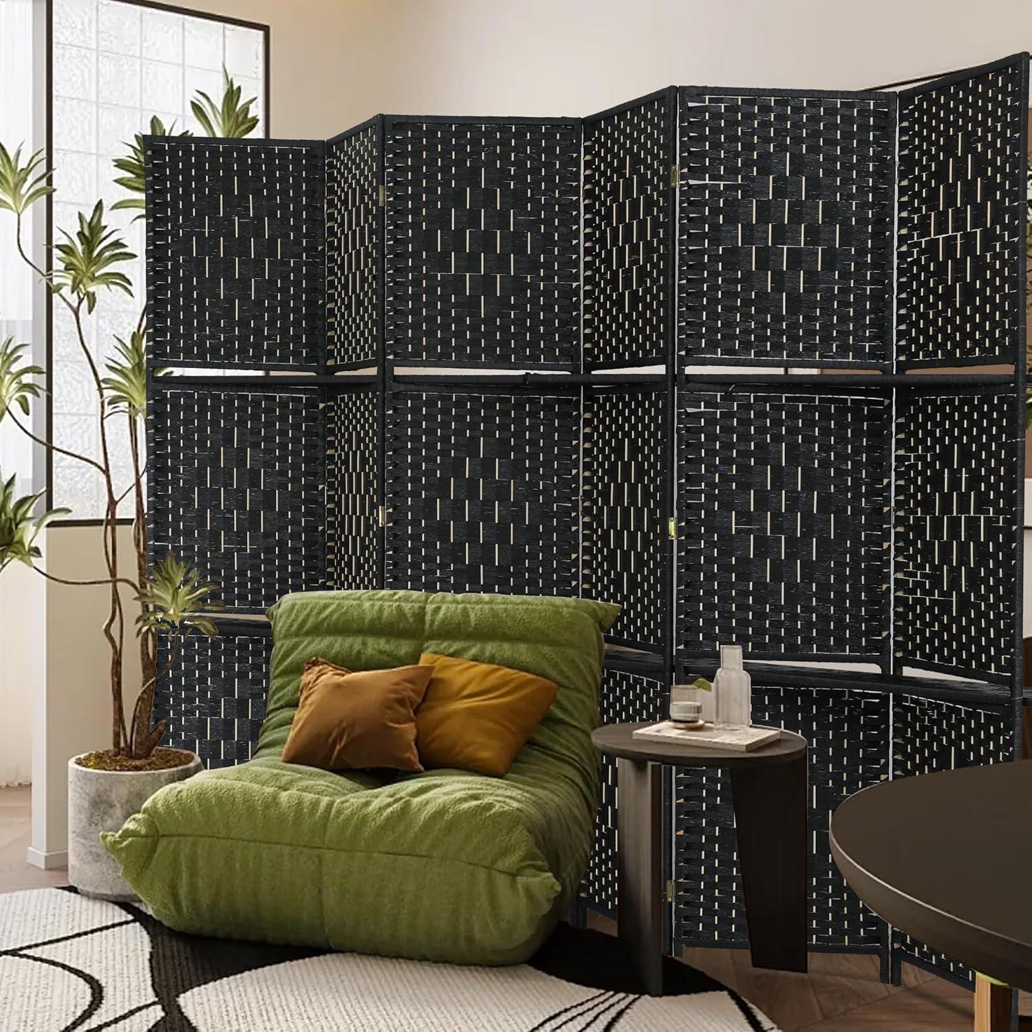 image:imageRoom Divider 6 Panel Room Screen Divider Folding Portable partition Screen Wood with Removable Storage Shelves Colour BrownBlack