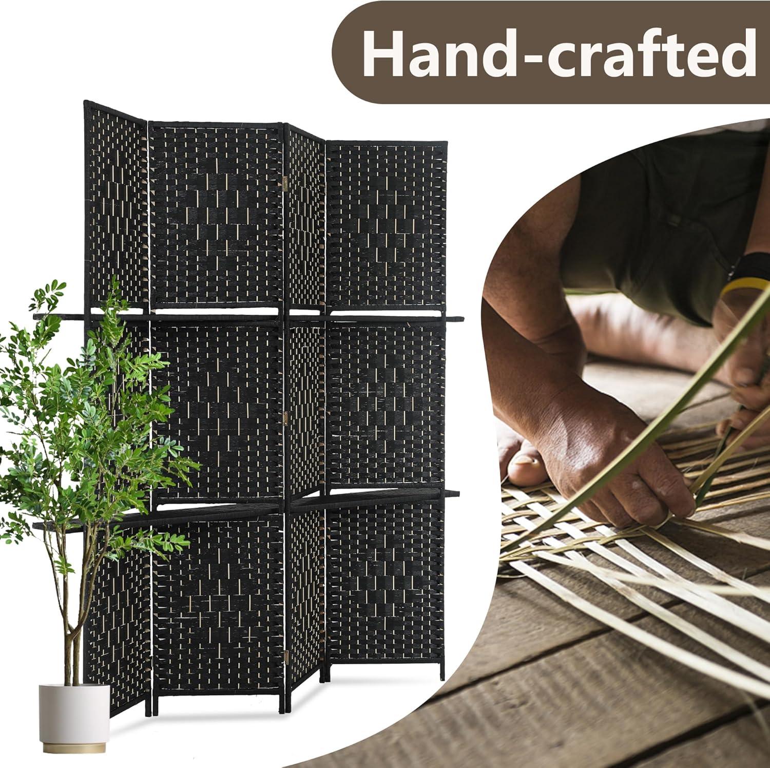 image:imageRoom Divider 6 Panel Room Screen Divider Folding Portable partition Screen Wood with Removable Storage Shelves Colour BrownBlack