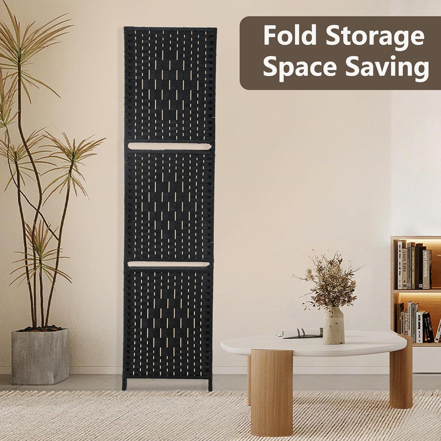 image:imageRoom Divider 6 Panel Room Screen Divider Folding Portable partition Screen Wood with Removable Storage Shelves Colour BrownBlack