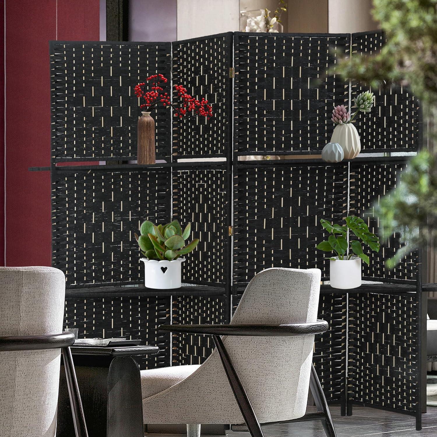image:imageRoom Divider 6 Panel Room Screen Divider Folding Portable partition Screen Wood with Removable Storage Shelves Colour BrownBlack