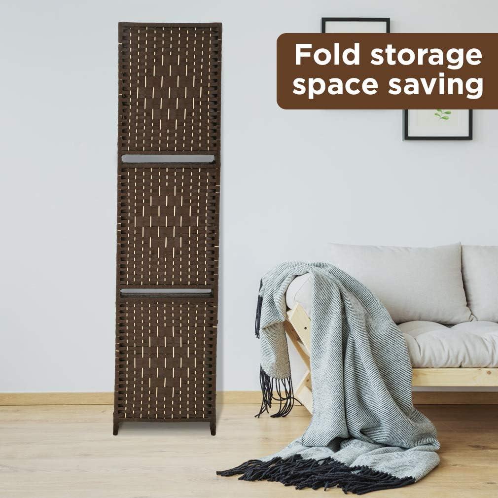 image:imageRoom Divider 6 Panel Room Screen Divider Folding Portable partition Screen Wood with Removable Storage Shelves Colour BrownBrown