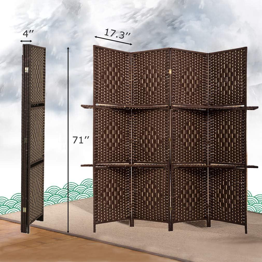 image:imageRoom Divider 6 Panel Room Screen Divider Folding Portable partition Screen Wood with Removable Storage Shelves Colour BrownBrown