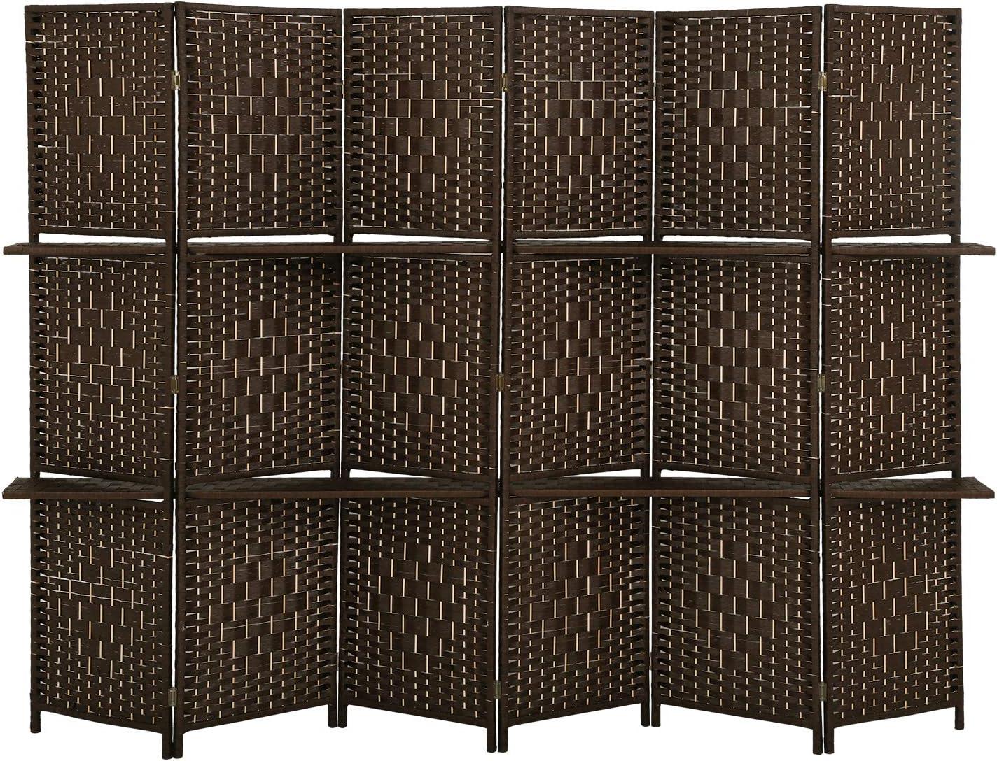 image:imageRoom Divider 6 Panel Room Screen Divider Folding Portable partition Screen Wood with Removable Storage Shelves Colour BrownBrown