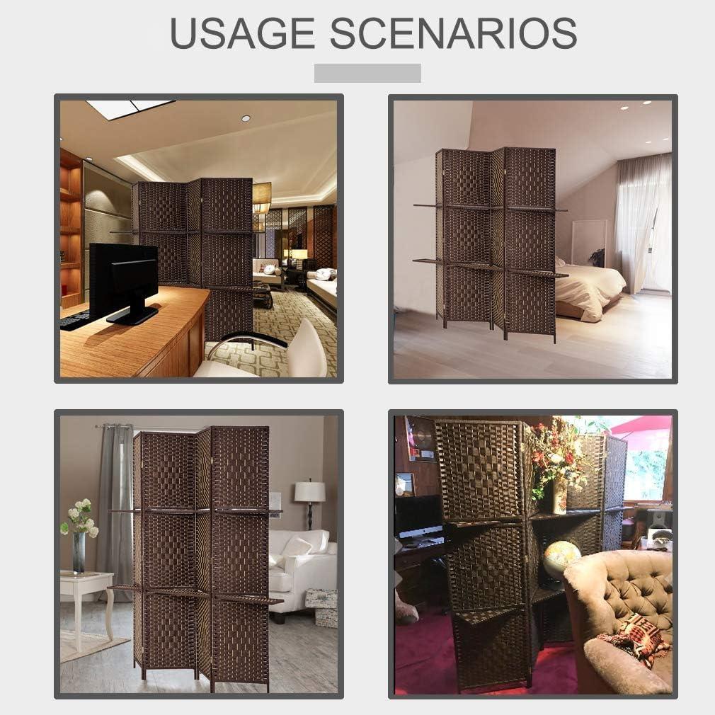 image:imageRoom Divider 6 Panel Room Screen Divider Folding Portable partition Screen Wood with Removable Storage Shelves Colour BrownBrown
