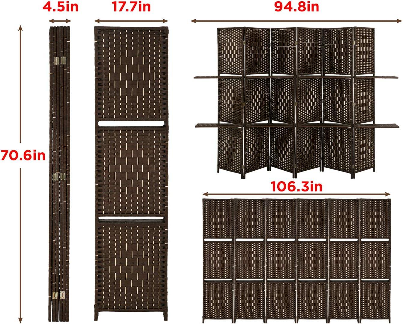 image:imageRoom Divider 6 Panel Room Screen Divider Folding Portable partition Screen Wood with Removable Storage Shelves Colour BrownBrown