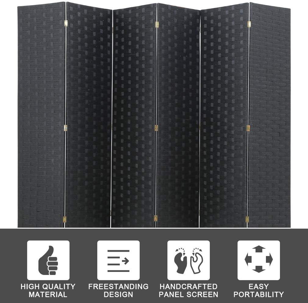 image:imageRoom Divider Wood Screen Wood Mesh Woven Design Room Screen Divider Folding Portable Partition Screen Screen Wood for Home Office 4 Panel GrayBlack