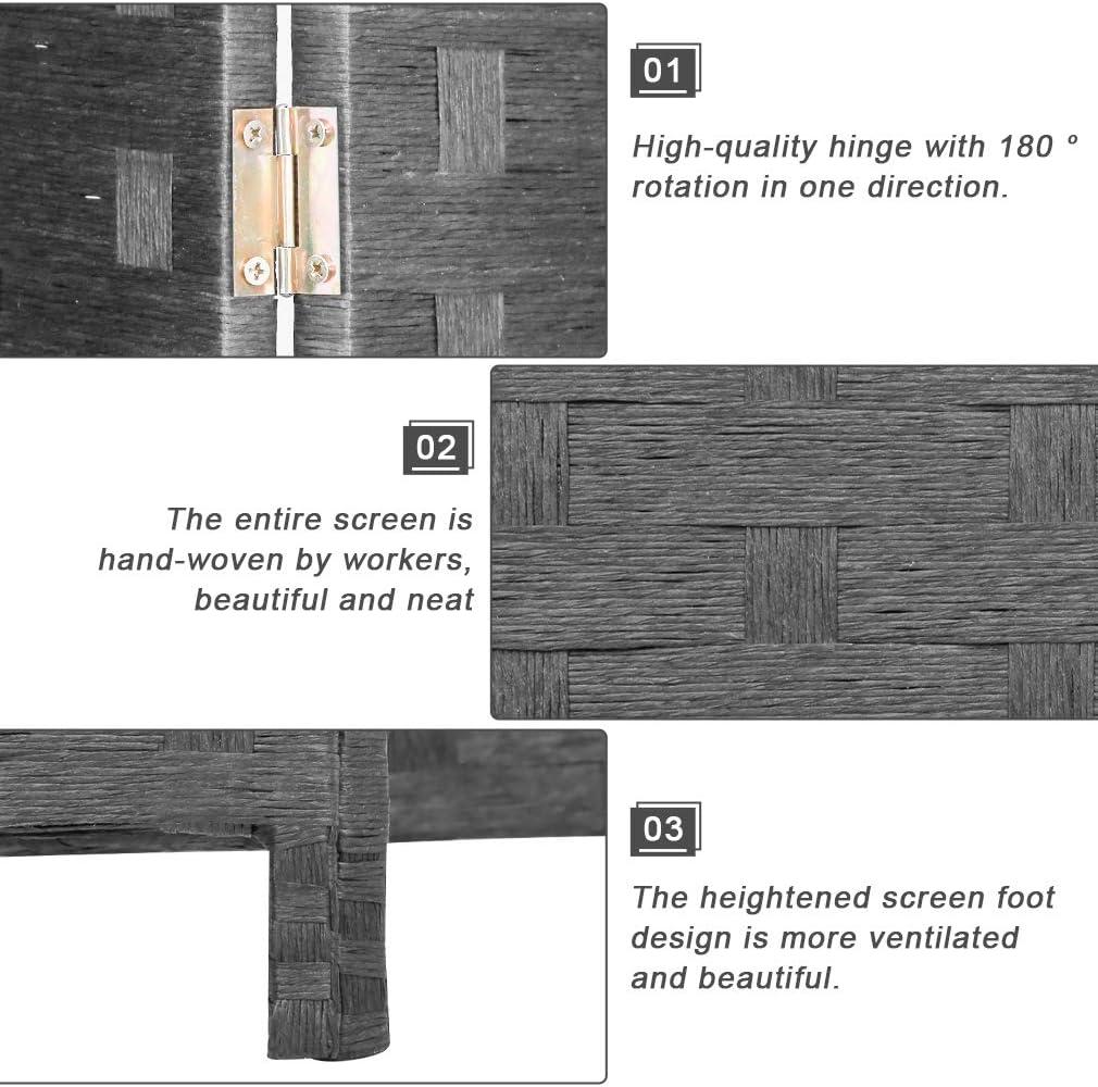 image:imageRoom Divider Wood Screen Wood Mesh Woven Design Room Screen Divider Folding Portable Partition Screen Screen Wood for Home Office 4 Panel GrayBlack