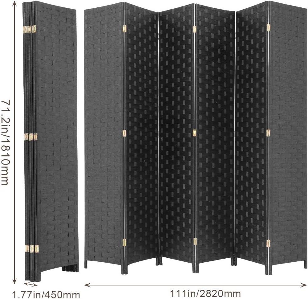 image:imageRoom Divider Wood Screen Wood Mesh Woven Design Room Screen Divider Folding Portable Partition Screen Screen Wood for Home Office 4 Panel GrayBlack