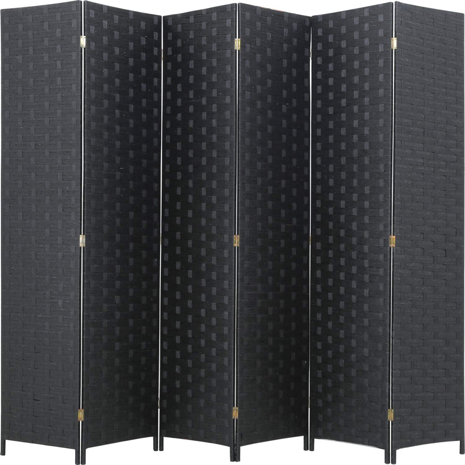image:imageRoom Divider Wood Screen Wood Mesh Woven Design Room Screen Divider Folding Portable Partition Screen Screen Wood for Home Office 4 Panel GrayBlack